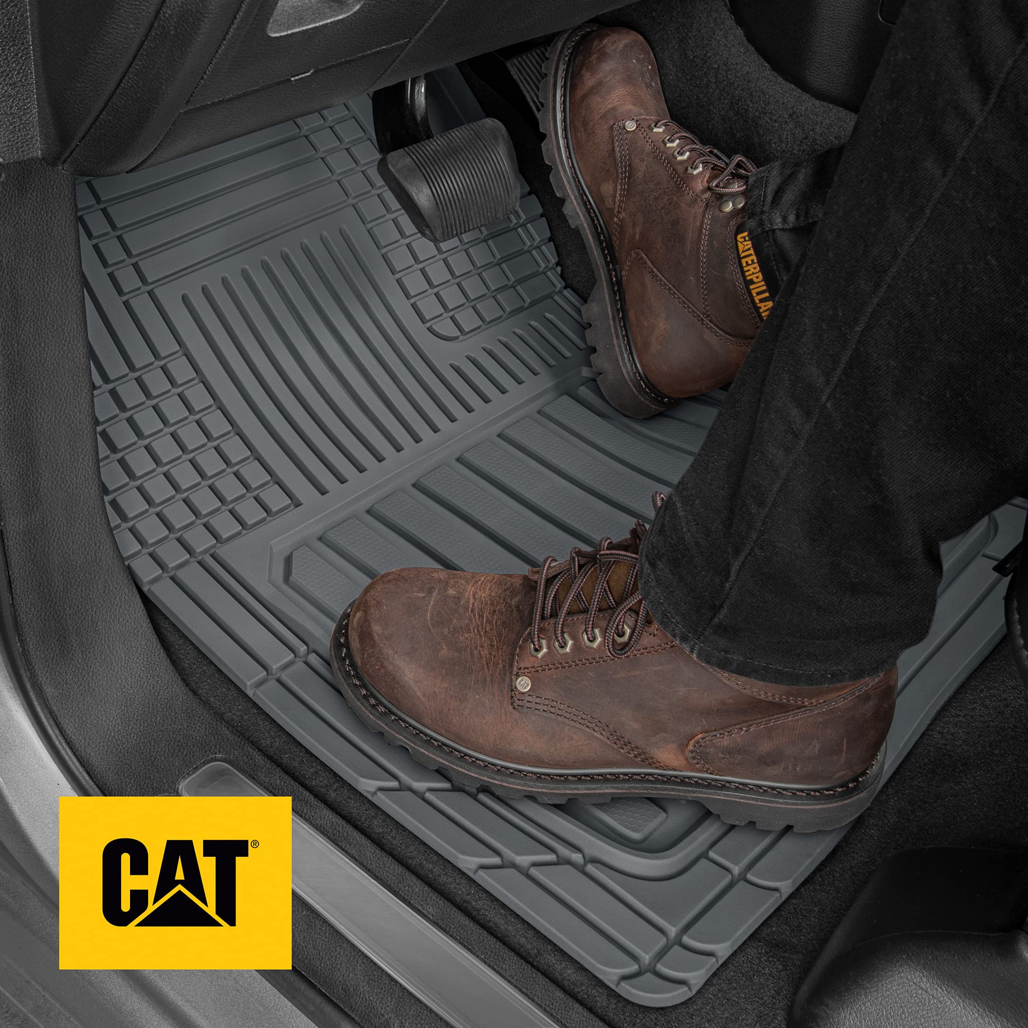 Cat ToughLiner Gray Car Floor Mats - Heavy Duty Trim to Fit Floor Mats for Trucks - All-Weather Truck Accessories & Odorless Rub