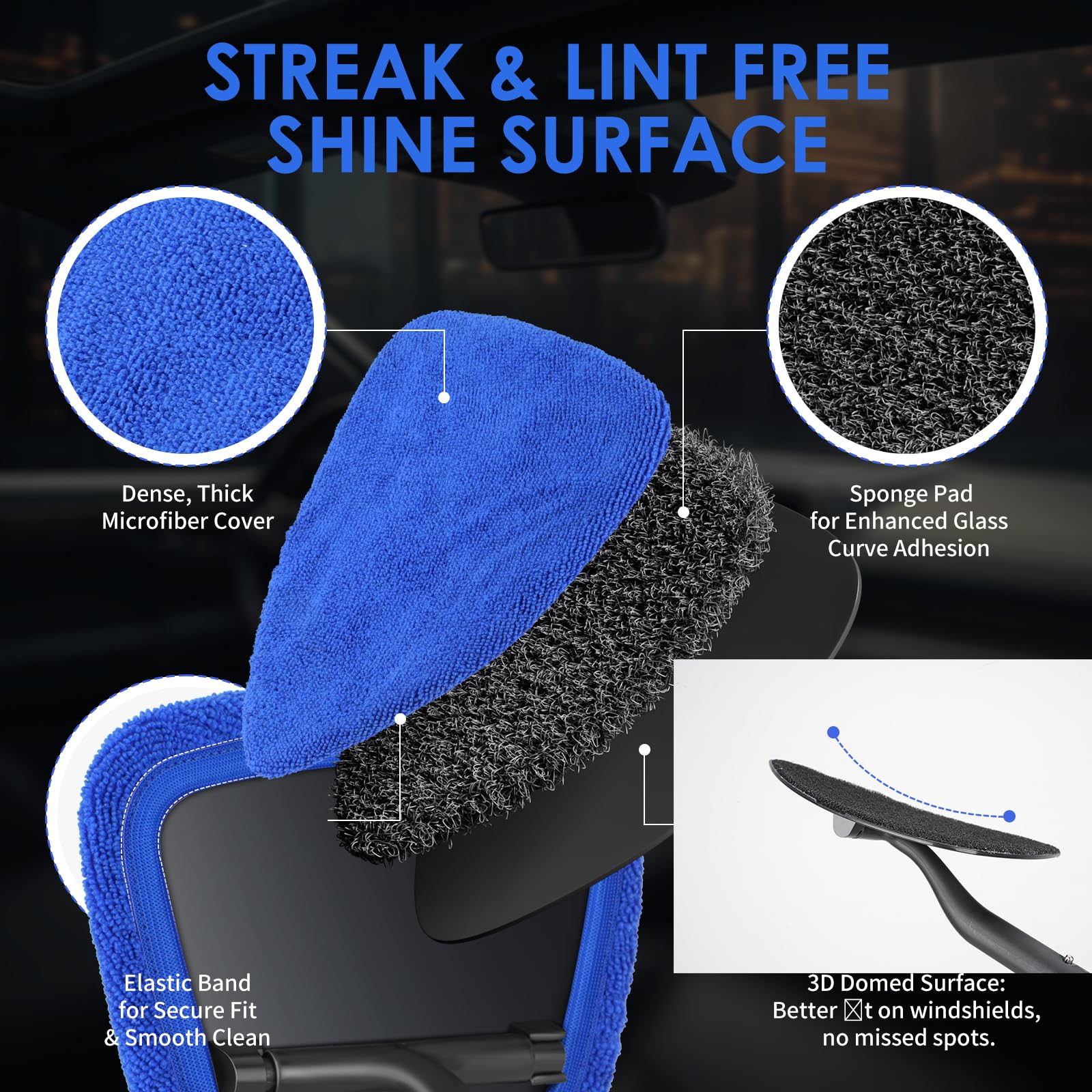 Mionyl 24 Inch Car Windshield Cleaner Tool, 3D Window Cleaning Wand With Microfiber Towel And Long Handle Pro Set