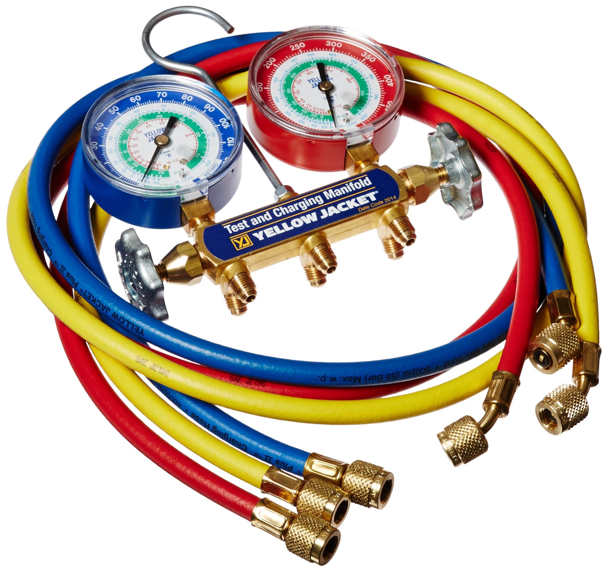 Yellow Jacket 42007 Series 41 Manifold with 3-1/8 Gauge, 60 Plus II Standard Fittings, psi, R-12/22/134A