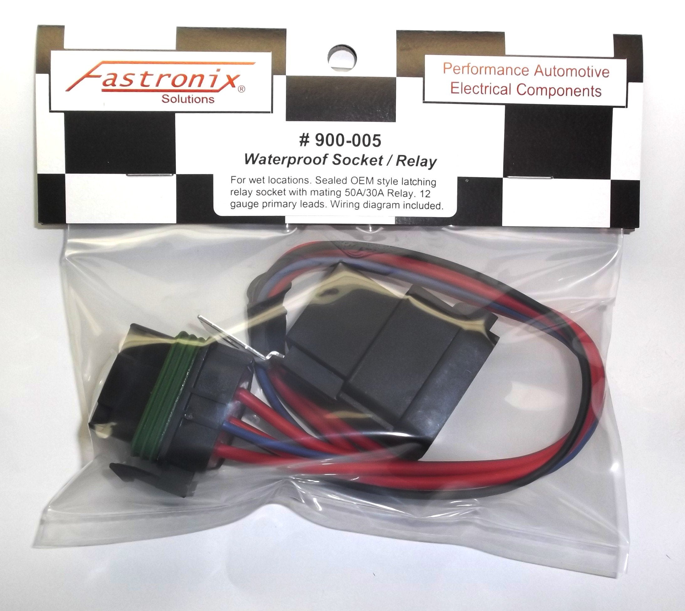 Fastronix 50/30 Amp Weatherproof Automotive Relay and Socket Kit - Wired Relay - Black - Model 900-005