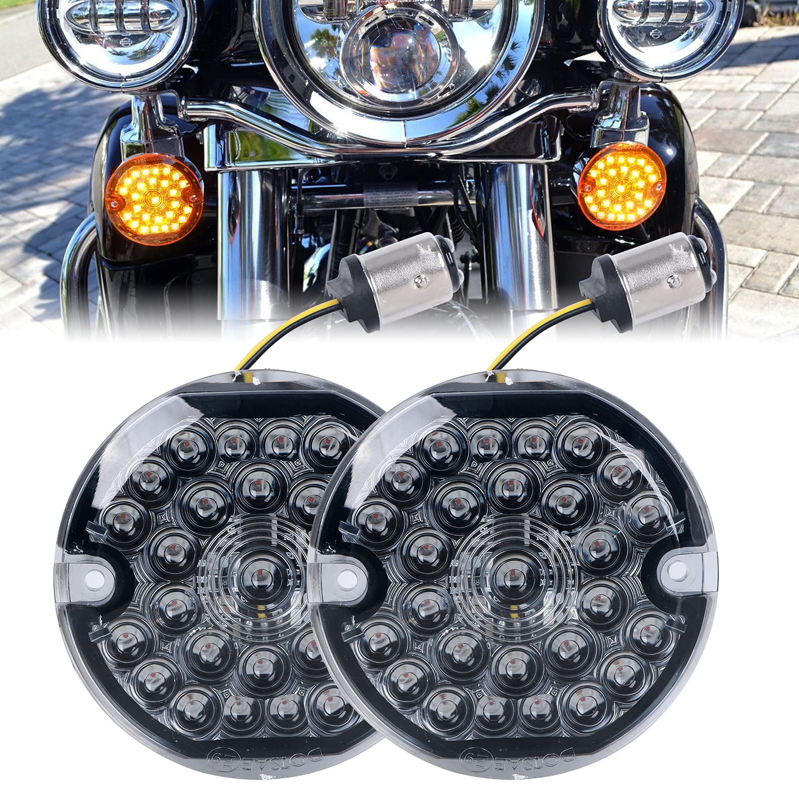 REALOVE 3-1/4 Inch Front Led Turn Signal 1157 Double Base Amber Lamp Compatible with aley Motorcycle Road Glide Road King Softai
