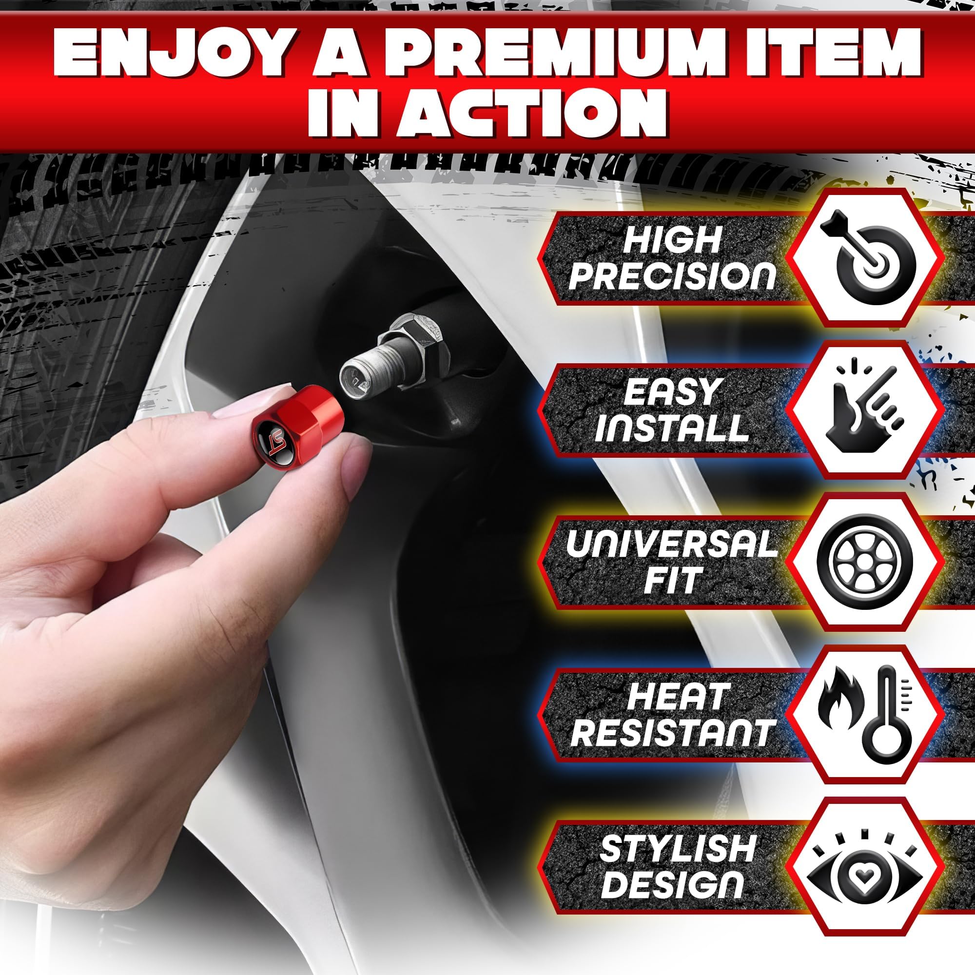 4Pcs St Logo Metal Tire Valve Stem Caps With Rubber O-Rings - Fits Ford St Models | Durable Metal Alloy, Corrosion-Resistant, Un