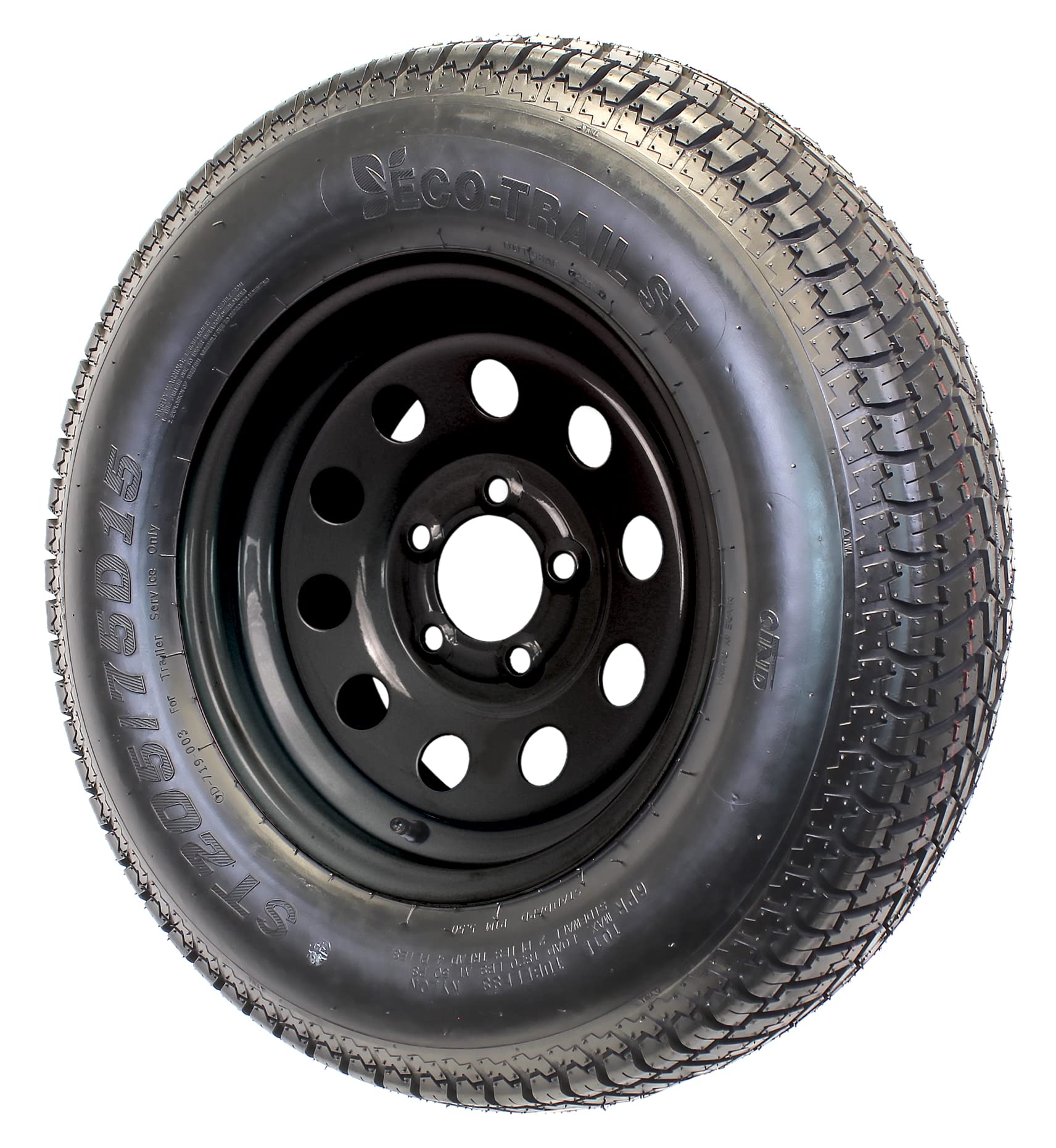 Ecustomrim 2-Pack Trailer Tire On Black Wheel Modular Rim St205/75D15 Load Range C 5 Lug On 4.5-2 Year Warranty W/Free Roadside