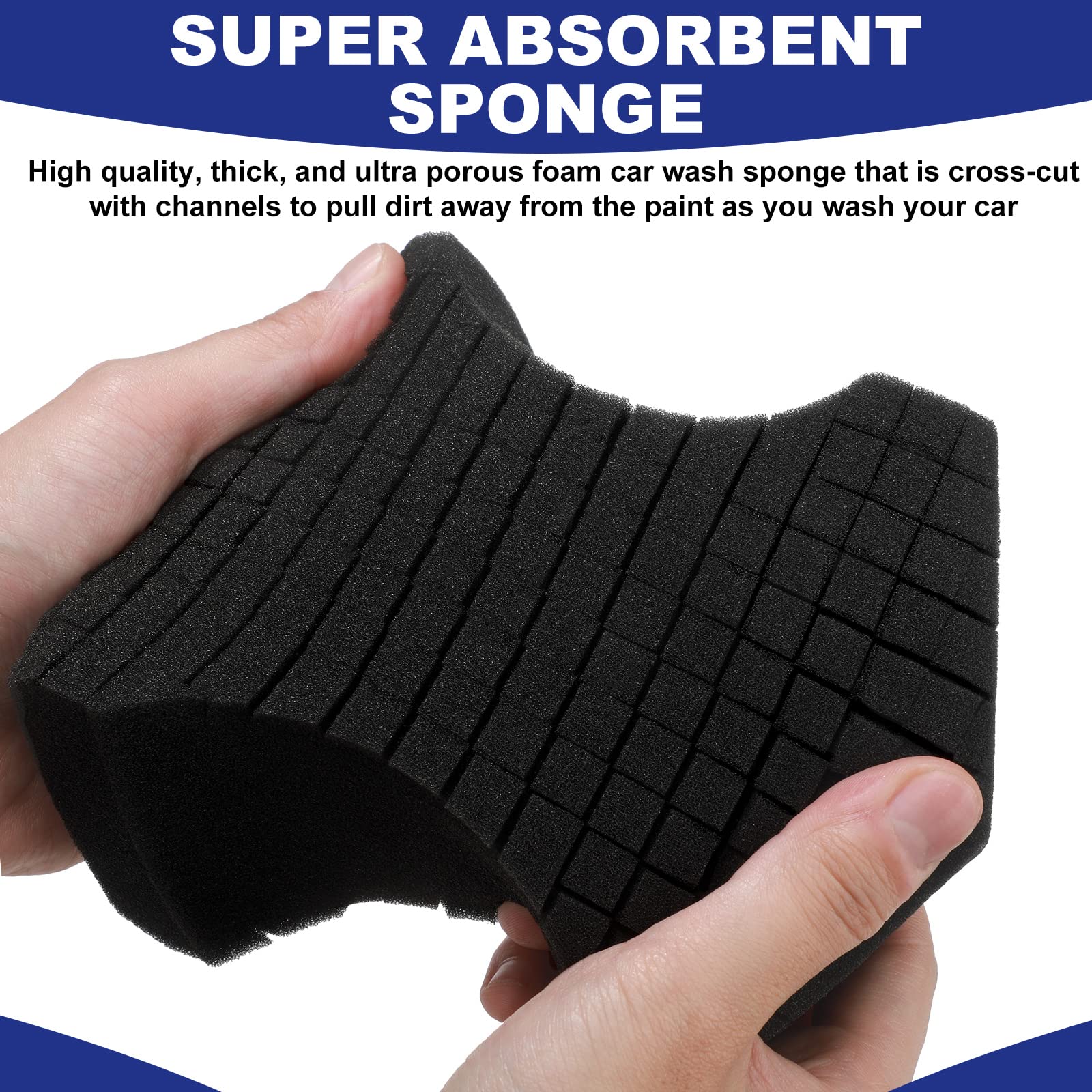 2 Pcs Ultra Black Car Wash Sponge Cross Cut Design Foam Sponge Softer Feel Black Sponge For Soap And Rinseless Washes, Car Detailing And Washing