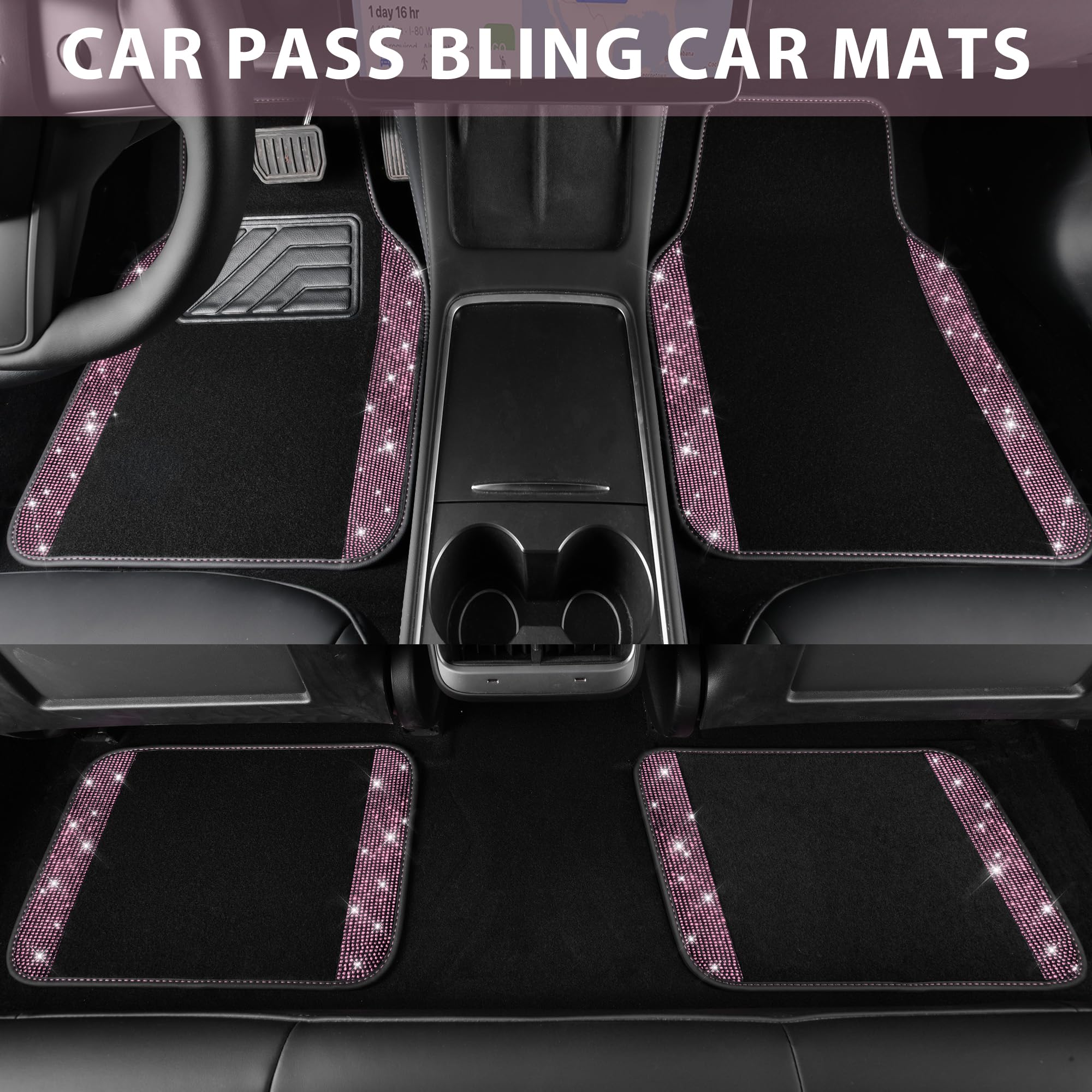 Car Pass Bling Diamond Car Floor Mat Shining Rhinestones Carpet, Sparkly Glitter Crystal Anti-Slip Pvc Heel Pad Automotive Unive