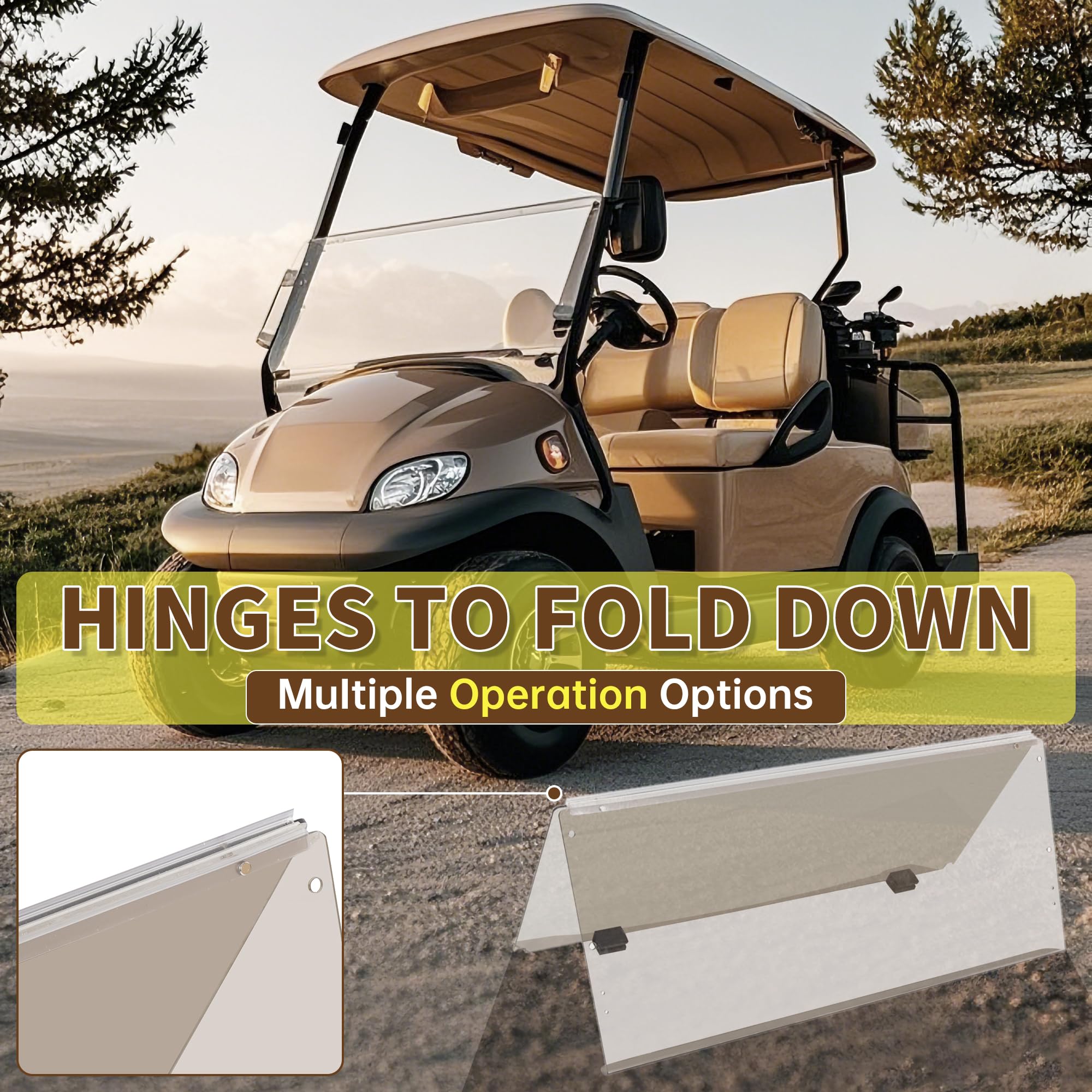 Ecotric Tinted Windshield Compatible With 2007-2016 Yamaha Drive G29 Gas Or Electric Models Folding Down Impact Resistant Windsh