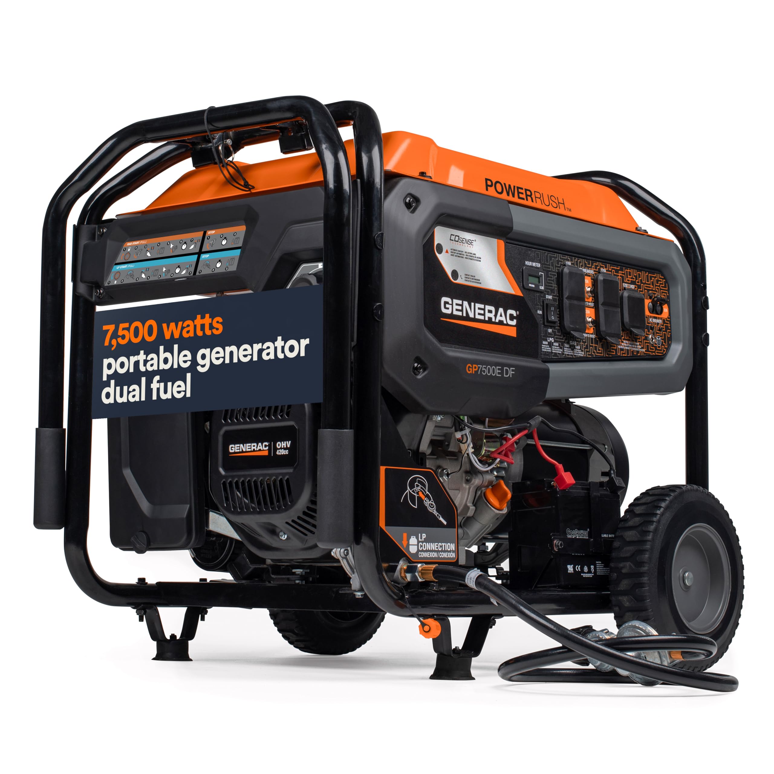 Generac 8011 Gp7500E 7,500-Watt Dual-Fuel Compatible Portable Generator - Gas And Propane - Cosense Technology With Electric Sta