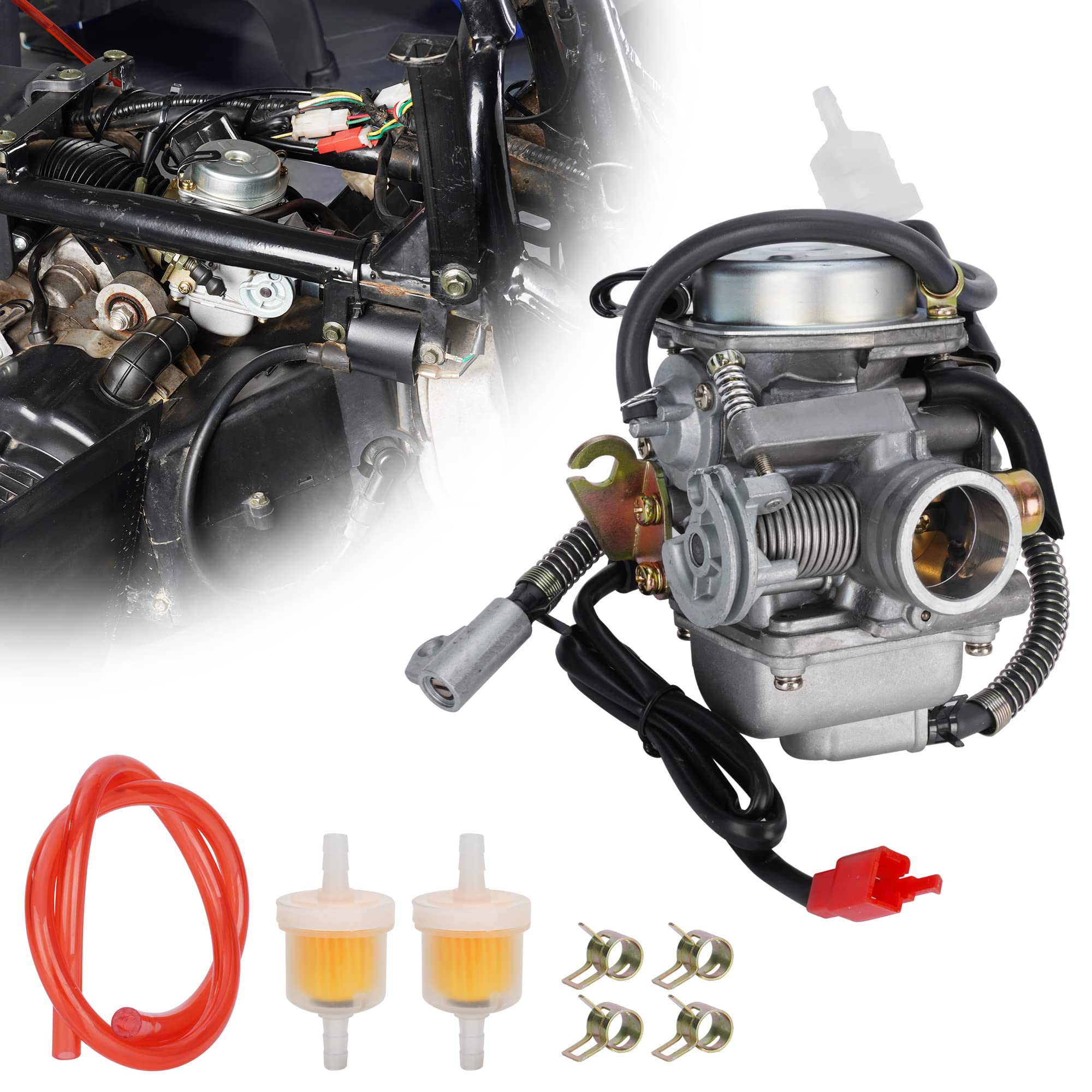 Gy6 Carburetor 24Mm Carb With Drain Line For 4-Stroke Gy6 200Cc Atv Go Karts Scooter Mopeds