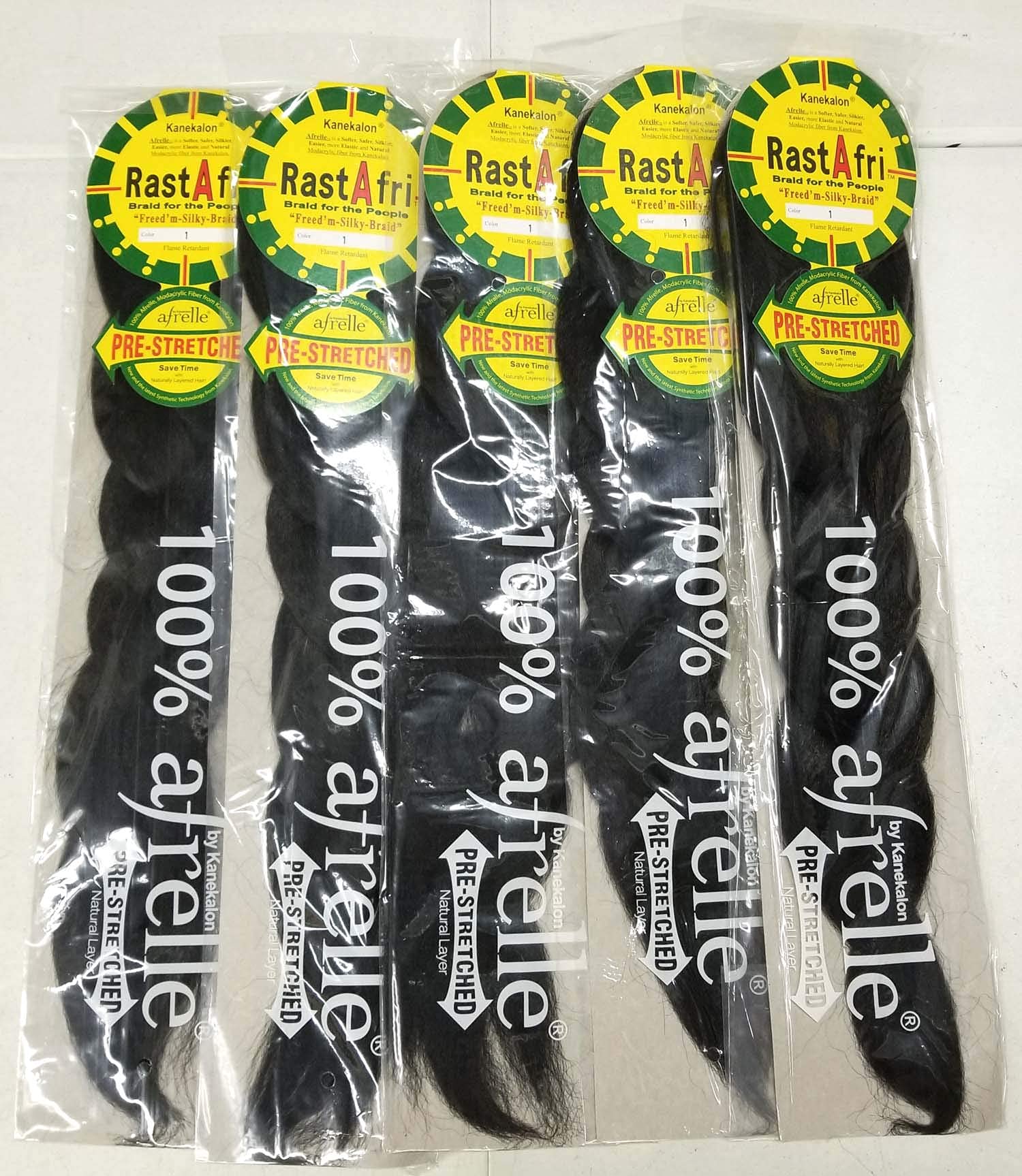 RastAfri Pre-Stretched Silky Braiding Hair (5 Single Packs  #1)-New