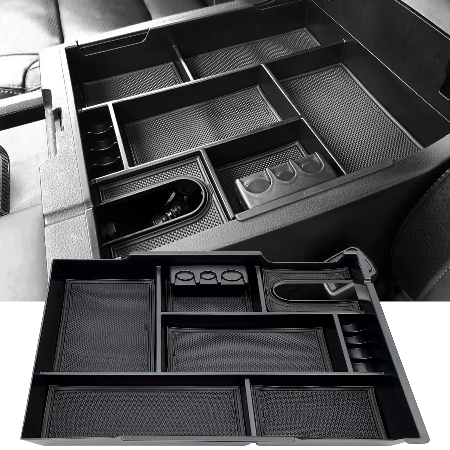 Jojomark Compatible With Toyota Tundra Accessories Center Console Tray Organizer For Tundra 2014-2020 2021 Insert Abs Armrest Bo