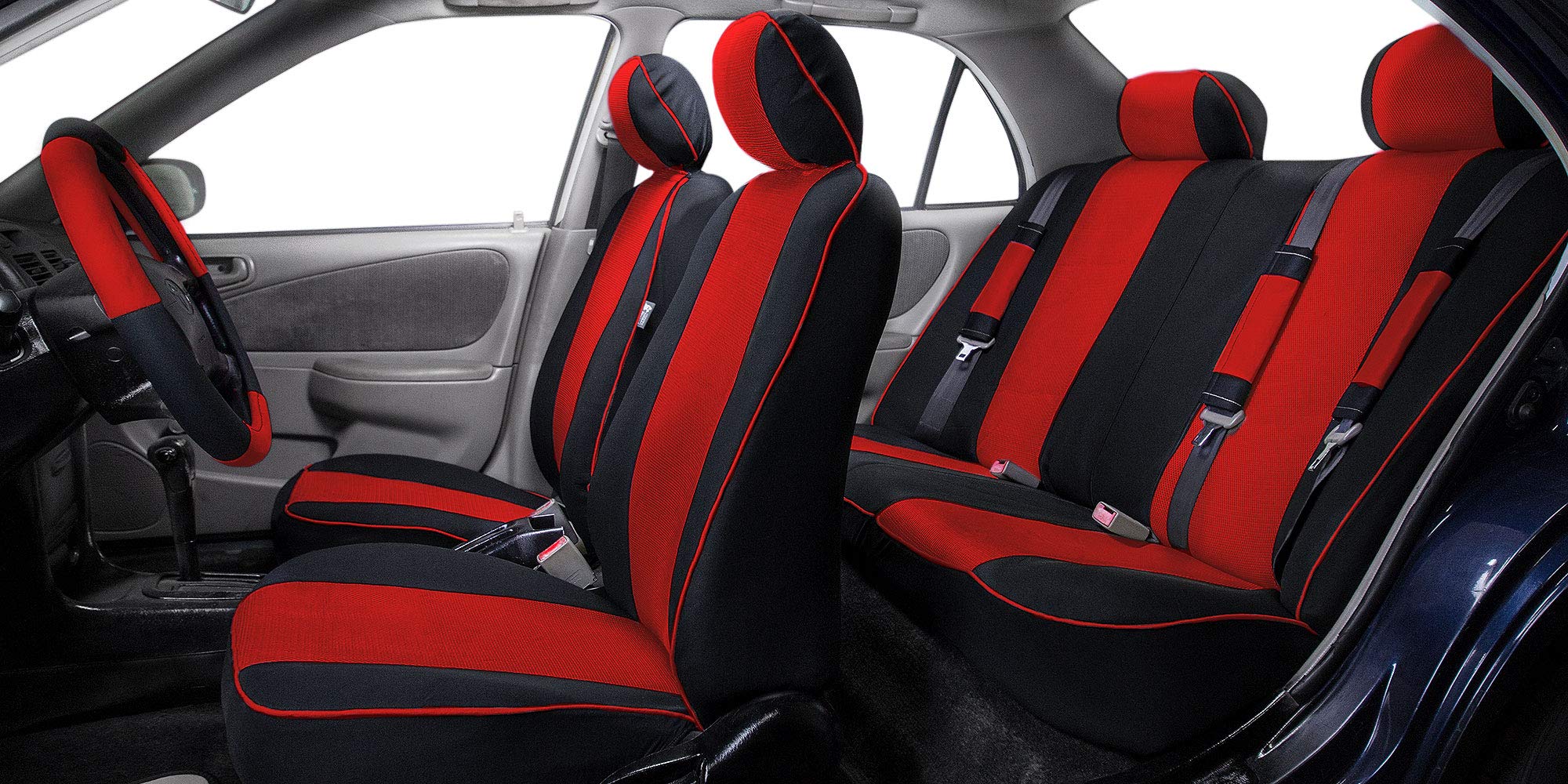 Fh Group Car Seat Covers Edgy Piping Seat Cover, Airbag And Split Rear Three Row Set Red Car Seat Cover Universal Fit Interior A
