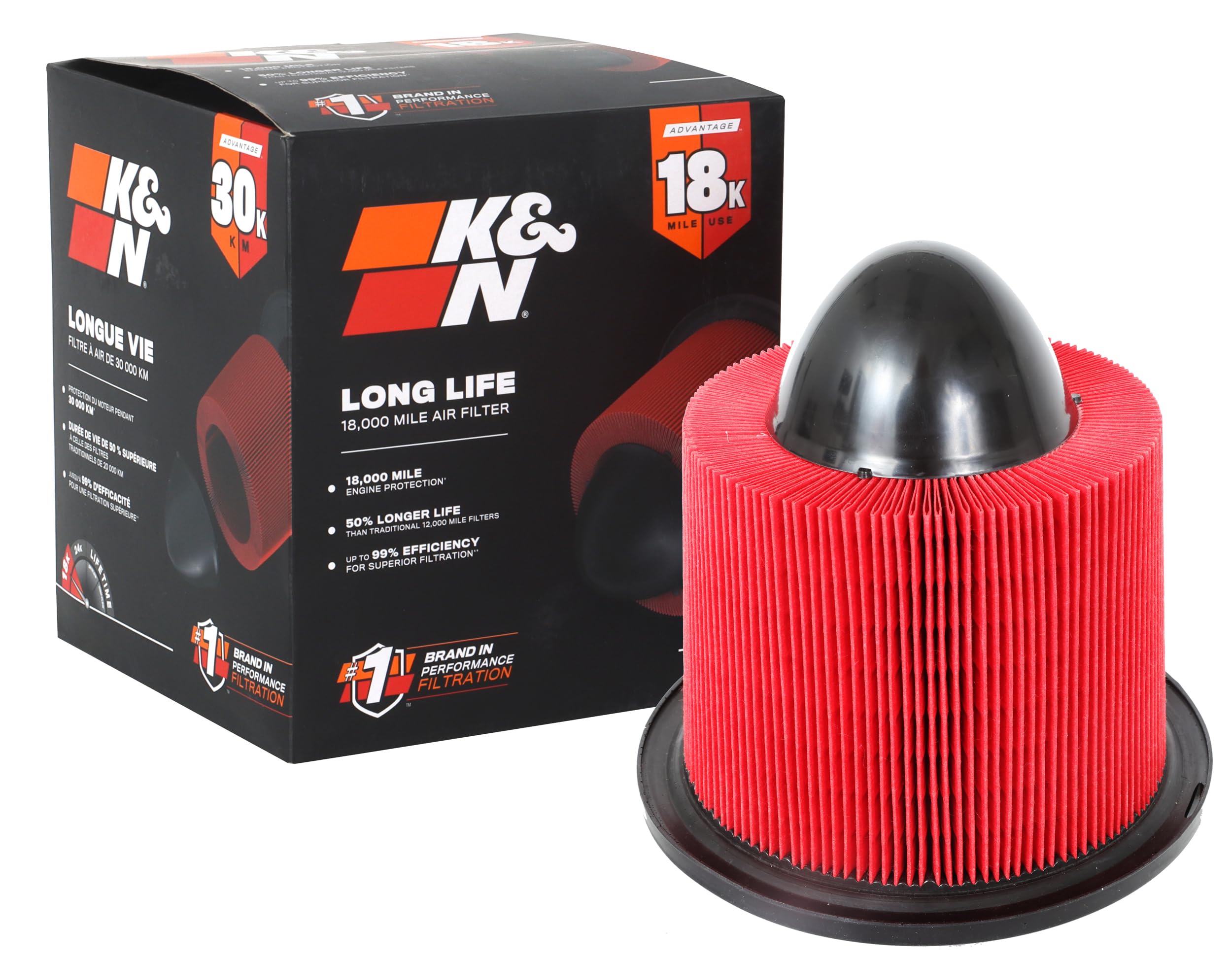K&N Engine Air Filter: Long Life 18,000 Mile Replacement Air Filter: Compatible With 1995-2017 Ford Super Duty V8/V10 (E150, E25