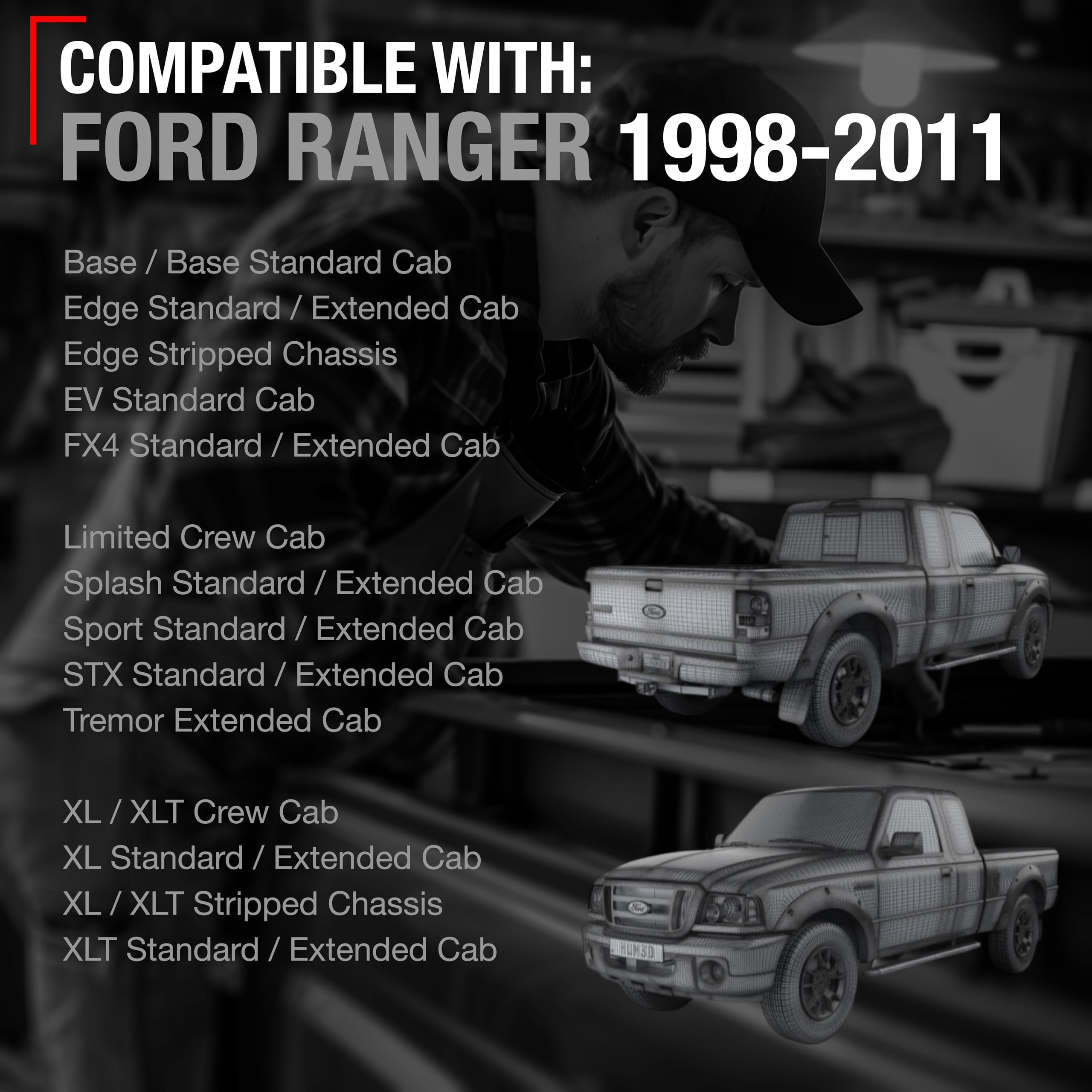 T1A Tailgate Handle Latch Replacement, Upgraded Metal - Compatible With 1998-2011 Ford Ranger - Exterior Tailgate Assembly, All