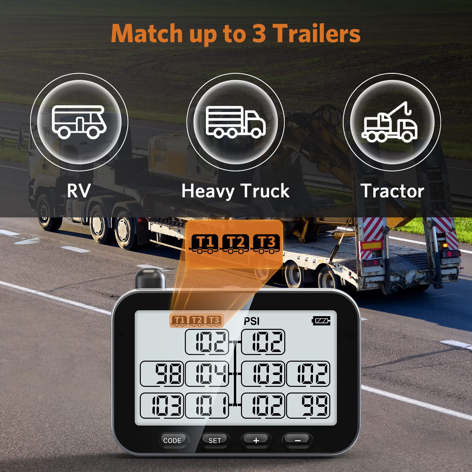 GUTA RV TPMS Trailer Tire Pressure Monitoring System, 12 Sensors, Signal Booster, Gray, Model GT30+12GS02+GB30