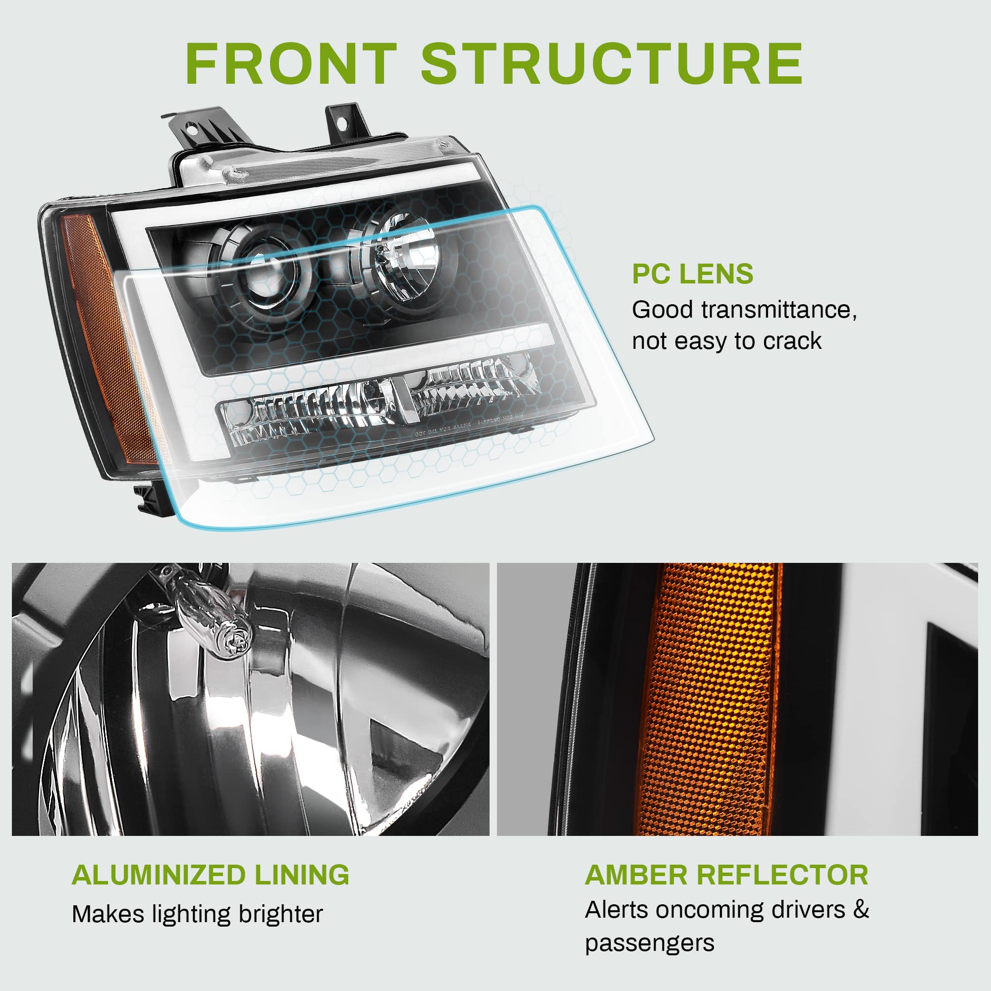 Autosaver88 Led Projector Headlight Assembly Compatible With 2007-2013 Chevy Avalanche Pickup Truck 07-14 Chevy Suburban/Tahoe R