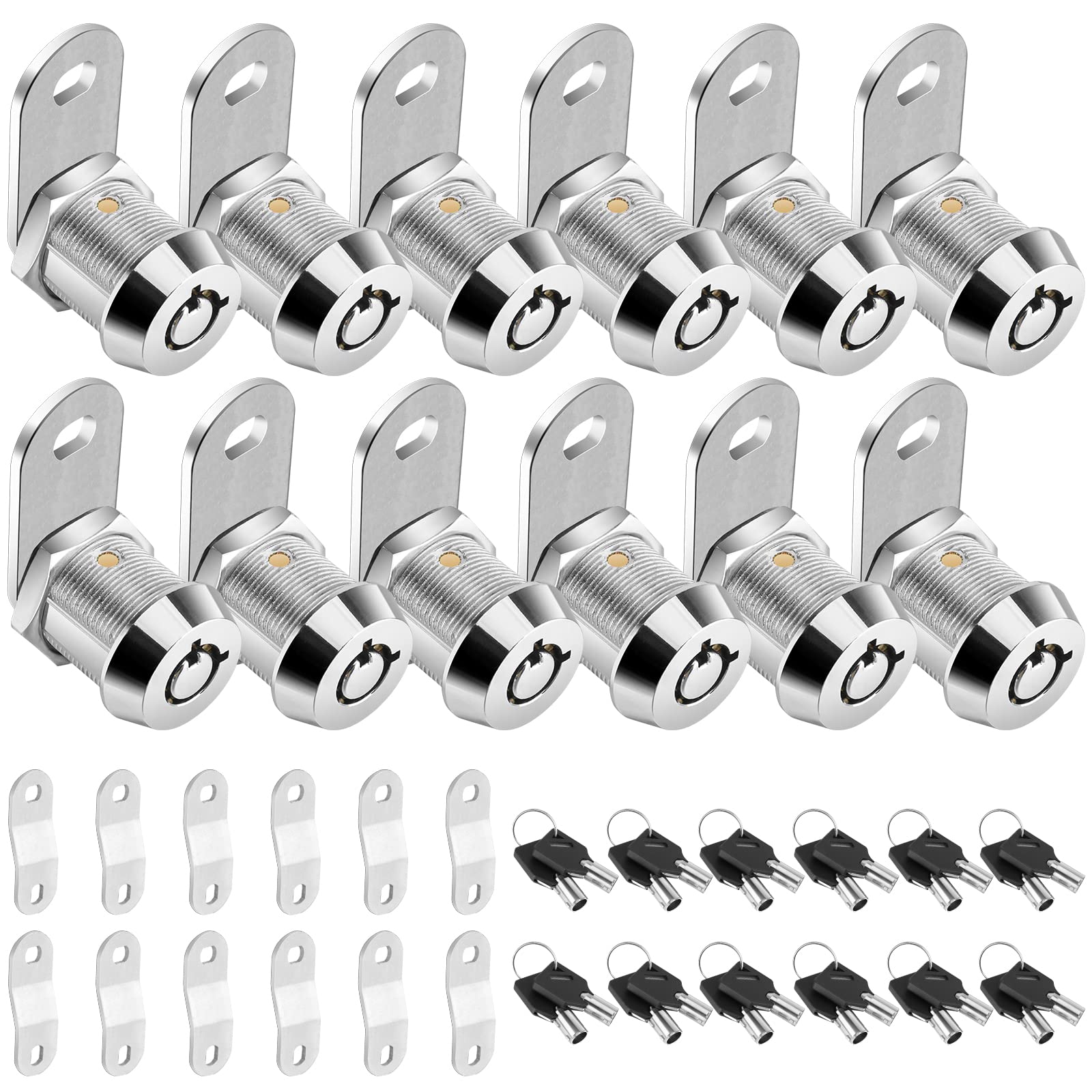 Pteromy 12 Pack Cabinet Locks With Keys - 5/8 '' Heavy Duty Tubular Cam Locks For Rv Compartment Storage, Full Set (Chrome, 12 P