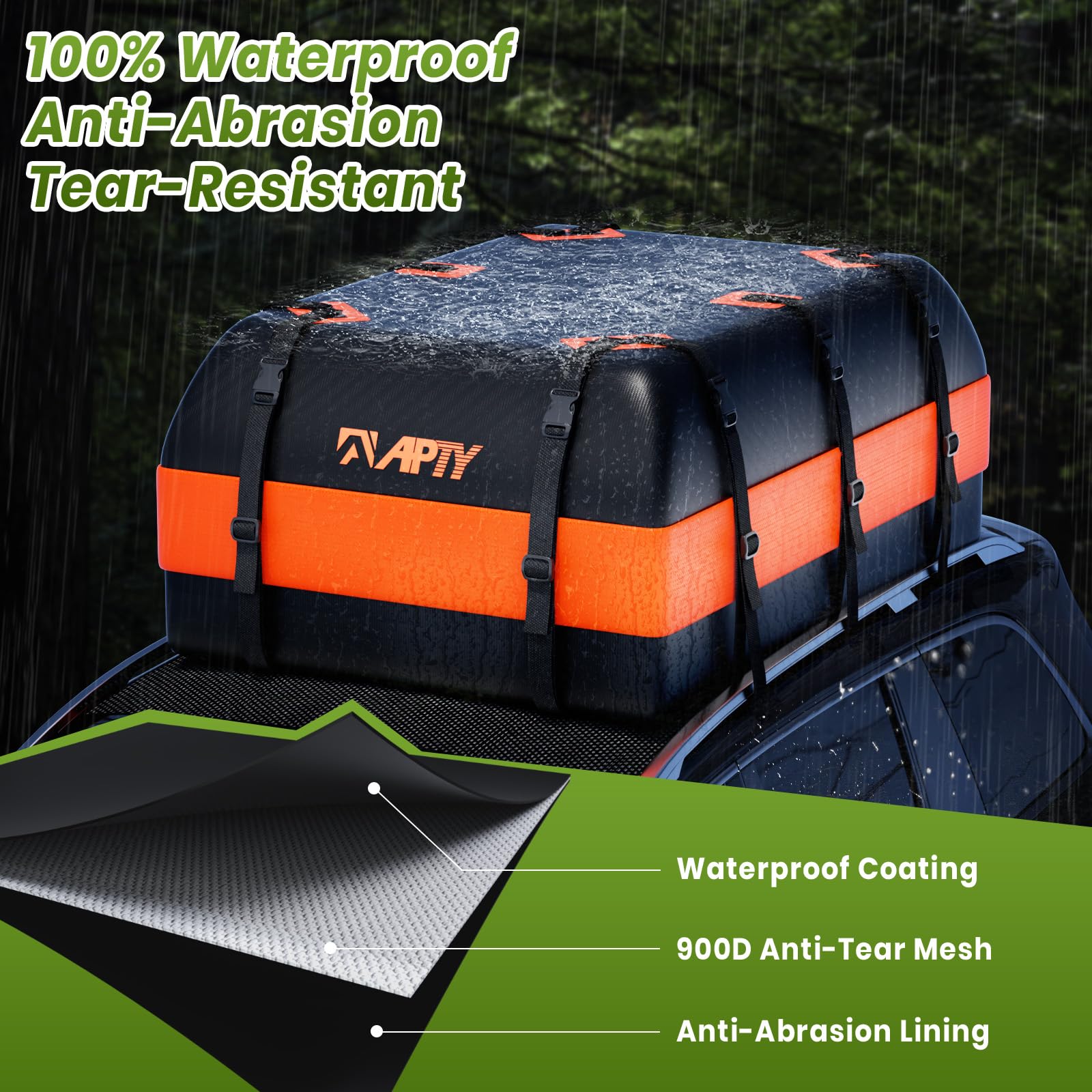 APTY 23 Cubic Feet Car Rooftop Cargo Bag Carrier, Soft Roof Top Luggage Bag for All Vechicles with/Without Racks - with Waterpro