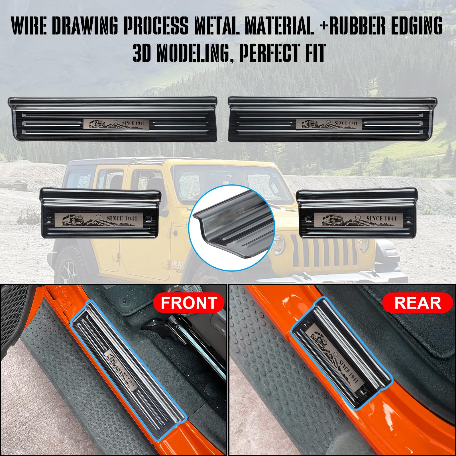 Rowa 304 Stainless Steel Door Sill Guards Compatible With Jeep Wrangler Jl Jlu 2018-2025 & Gladiator Jt 2020-2025, Brushed Black
