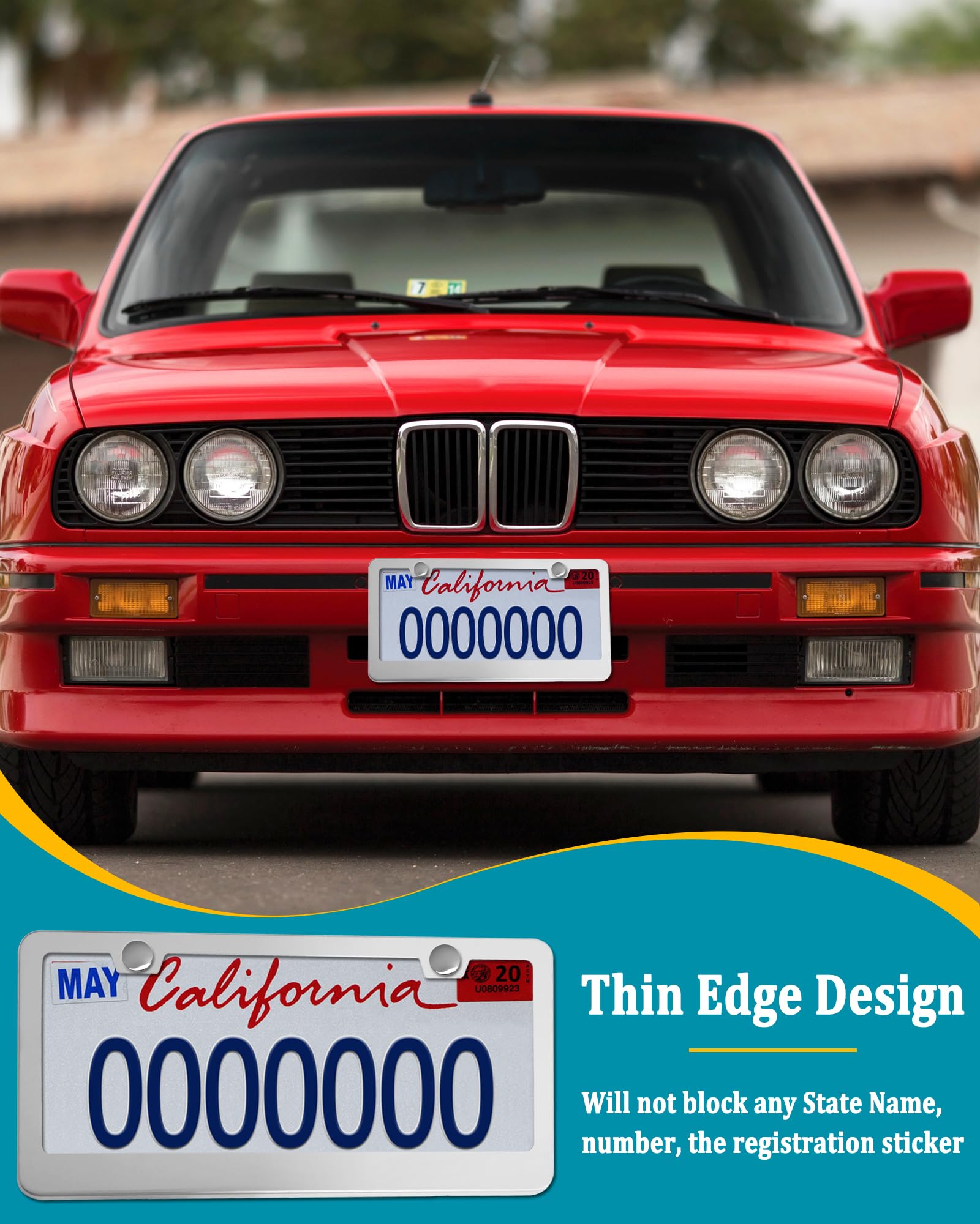 Aootf Stainless Steel License Plate Frames- Heavy Duty Polish Mirror Car Tag Cover With Chrome Screw Caps, 2 Hole 2 Pack Front &