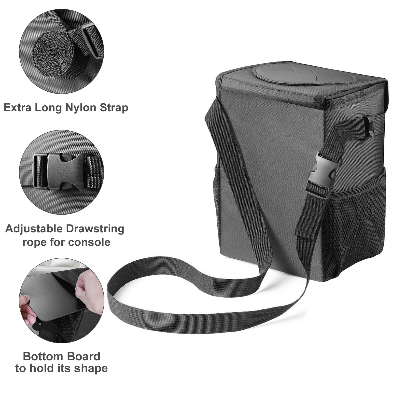 Ryhpez Car Trash Can With Lid - Car Trash Bag Hanging With Storage Pockets, Leakproof Collapsible Garbage Can With Solid Structu