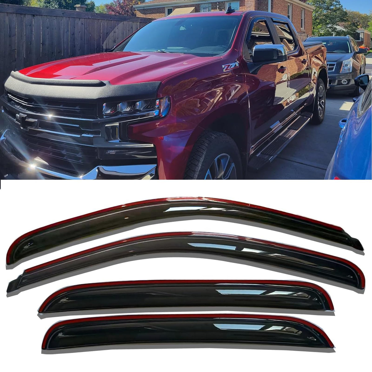 in-Channel Window Visors Rain Guards Vent Deflectors for Truck Window Shield for Chevy Silverado/GMC Sierra 1500 Crew cab 2019-2