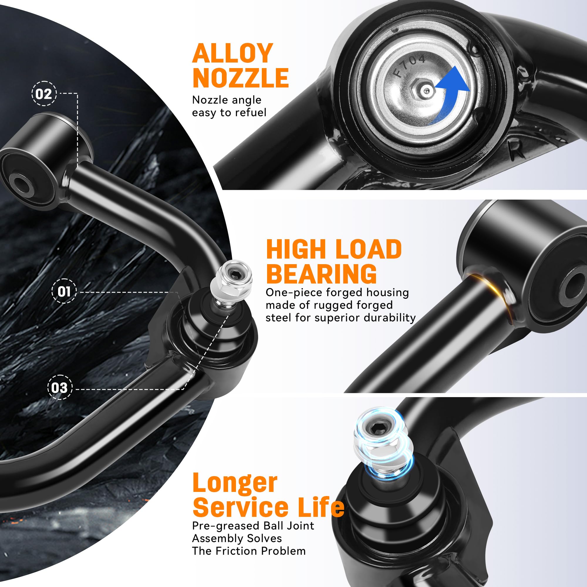 2-4 Front Upper Control Arms For 2004-2024 F150 with Ball Joint, 2PCS Adaption 2-4 Lift Suspension Kit Adjustable Control Ar