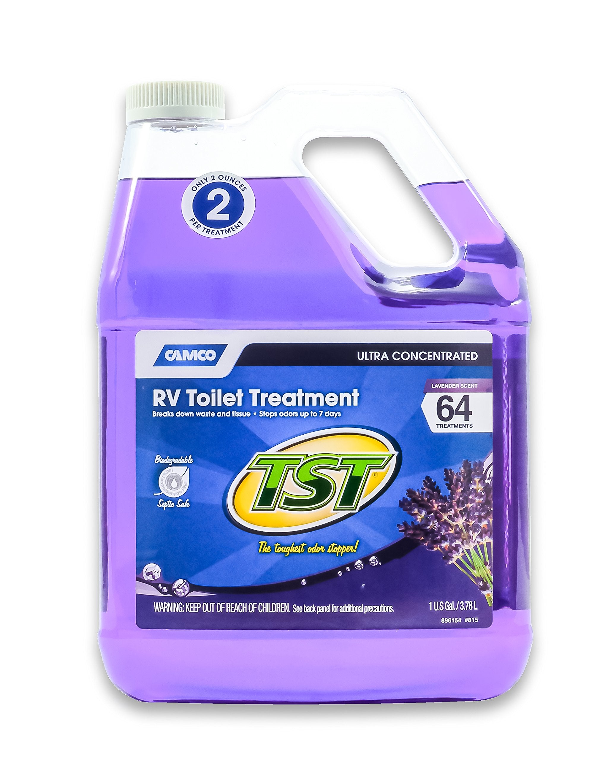 Camco TST MAX RV Toilet Treatment | Features a Biodegradable Septic Safe Formula, a Lavender Scent, and is Ideal for RVing, Boat