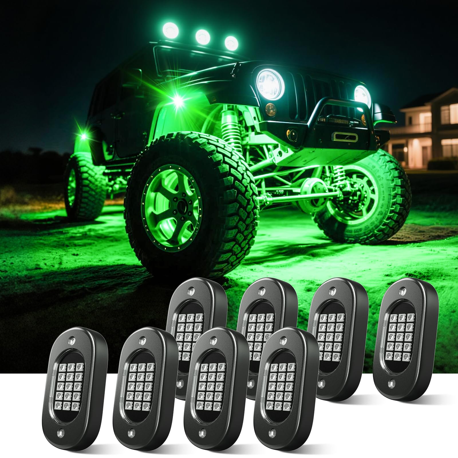 Honalia RGB Rock Lights for Trucks 8 pods, Neon Light Kits for UTV with Music Mode, Multicolor Truck Rock Light Kits for UTV ATV