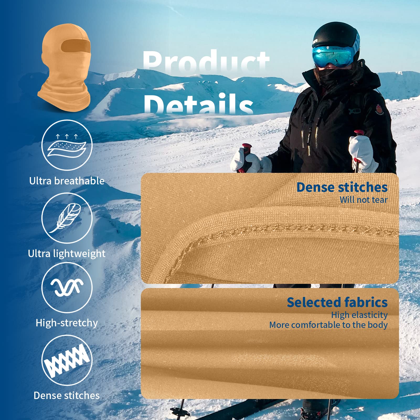 Yeslife Khaki Ski Mask, Face Mask For Men And Women, Skiing, Snowboarding, Motorcycle, Uv Protection & Wind Protection, Hat