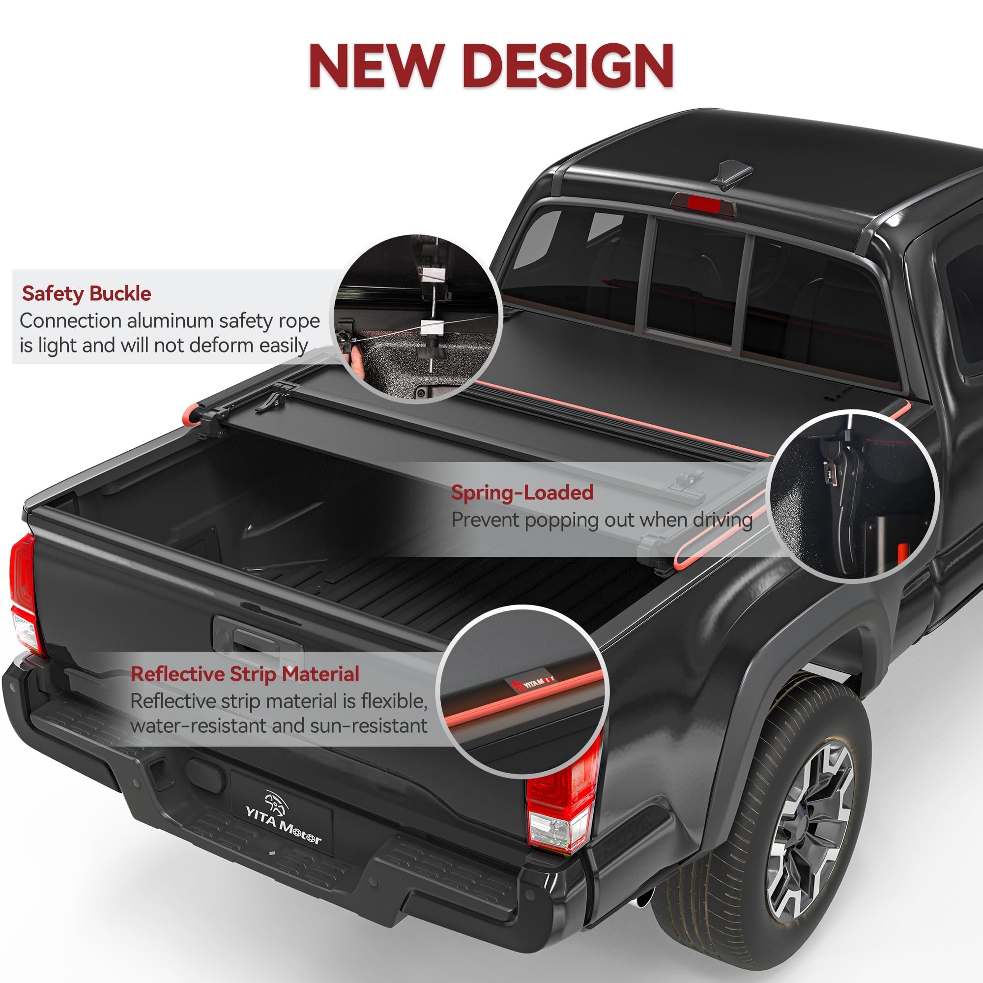 Yitamotor Soft Tri-Fold Truck Bed Tonneau Cover Compatible With 2005-2025 Nissan Frontier(No M  Xico) 5Ft Bed, Reflective Strip
