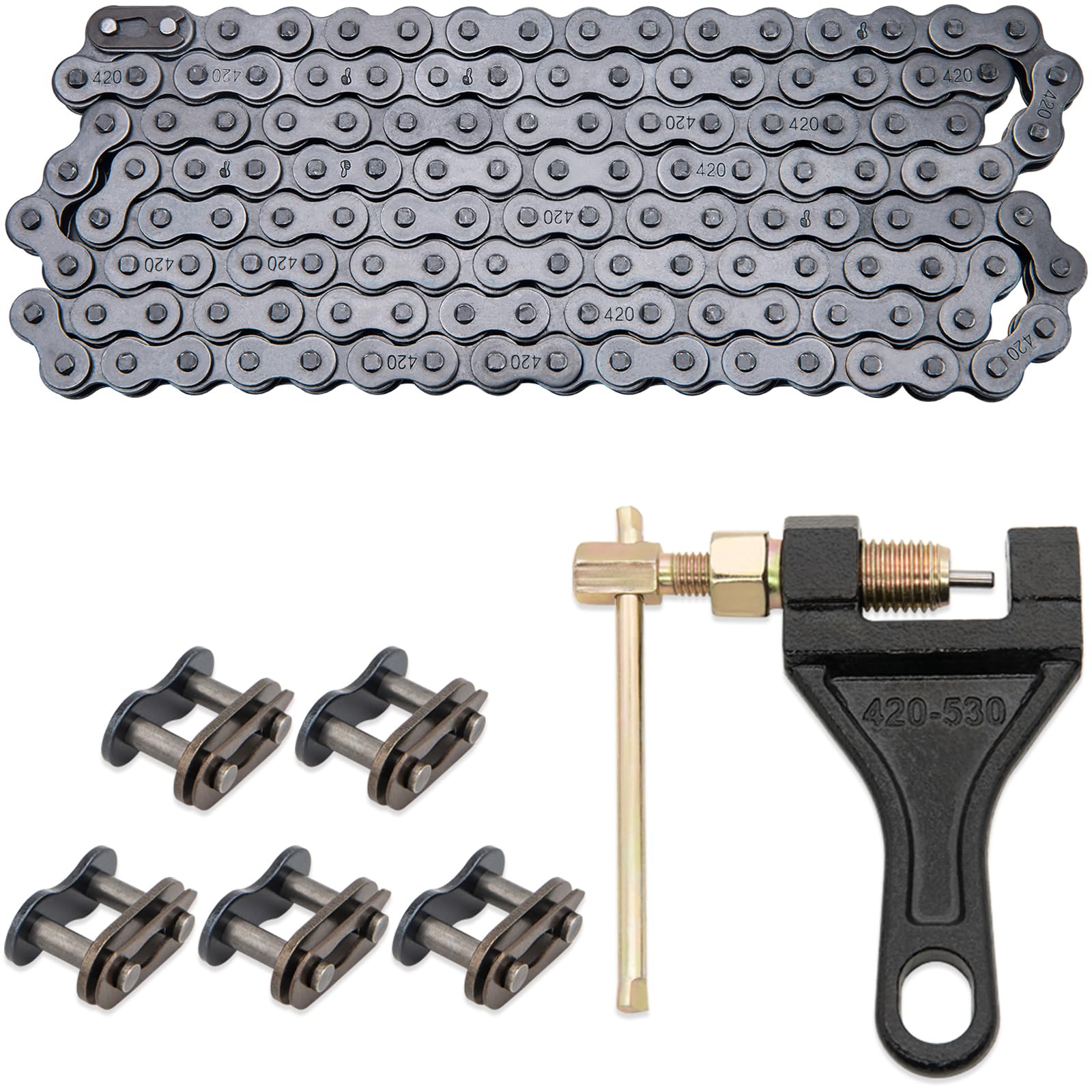 420 Motorcycle Chain - Heavy Duty 420 Chain 132 Links With Chain Breaker - Ideal For 110Cc 125Cc Atv Dirt Bike Mini Bike Scooter