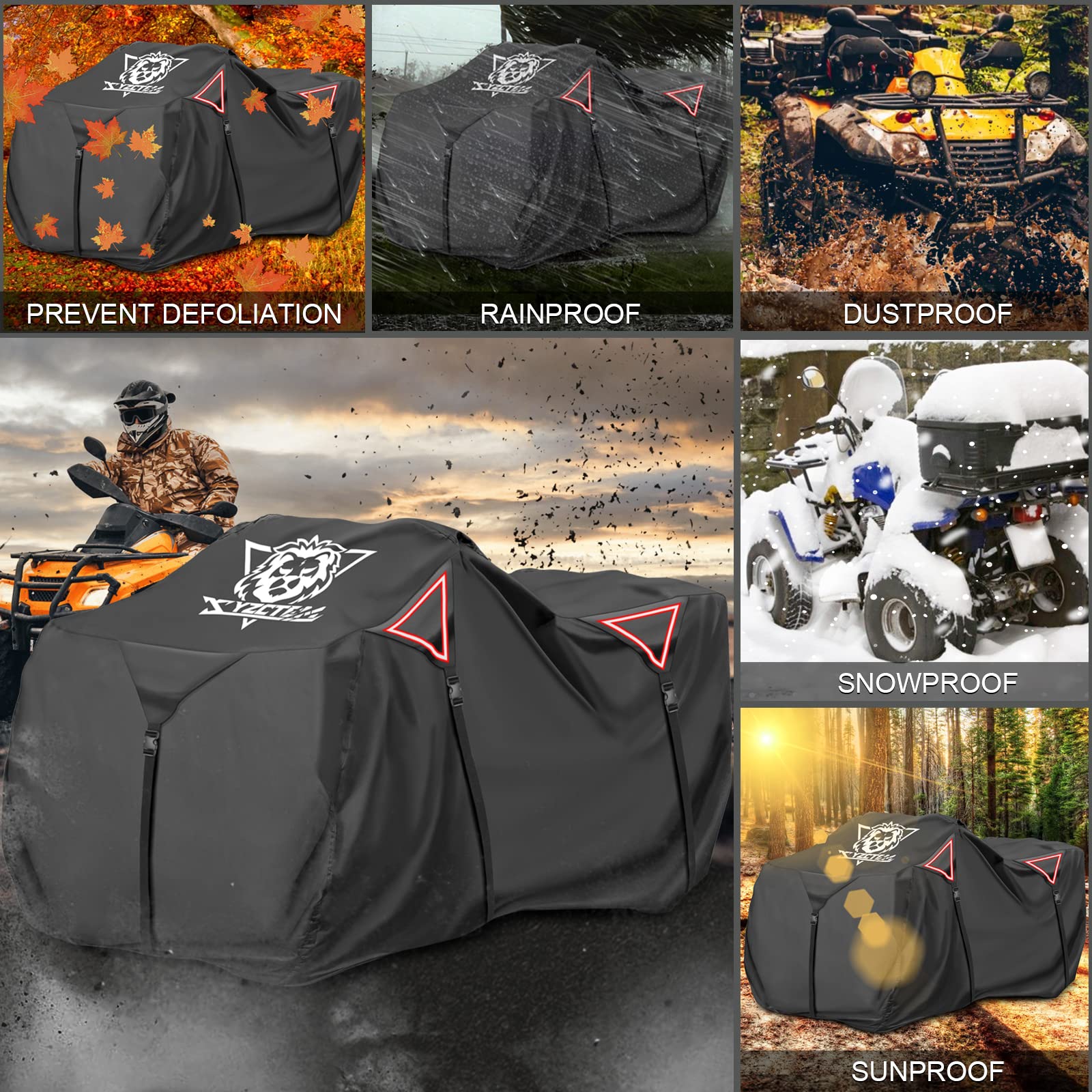 Xyzctem Premium Atv Cover,Outdoor Protection Against Water, Uv, Wind. Quad Cover For Can-Am,Suzuki,Kawasaki, Honda, Yamaha, Polaris,And More.4 Wheeler Accessories With Thickened Straps(Black,82' L)