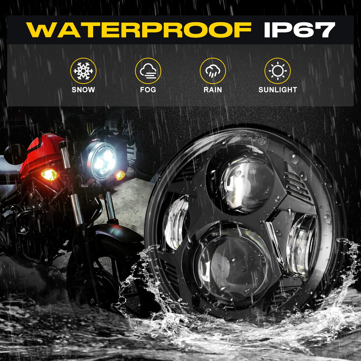 Lx-Light 51W 5-3/4 5.75 Inch Motorcycles Led Headlight With Emc Compatible With Iron 883 Dyna Street Bob Super Wide Glide Low Ri