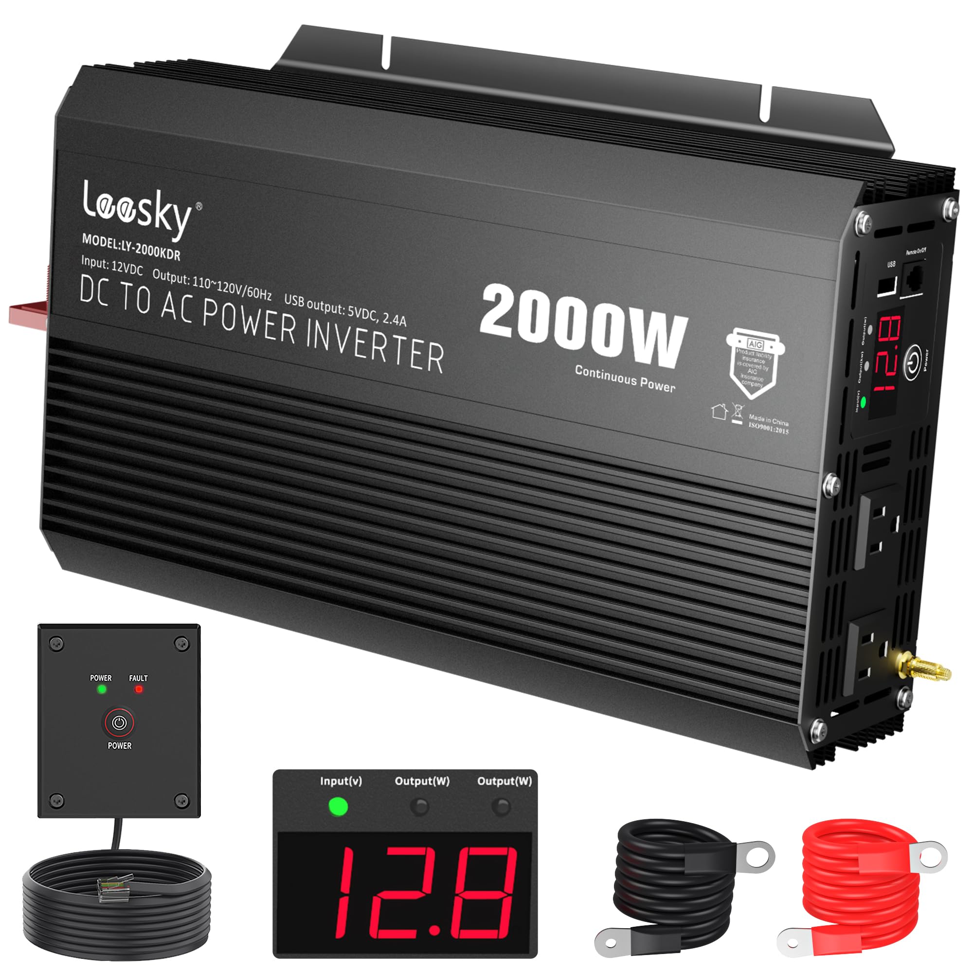 2000 Watt Power Inverter, 12V DC to 110V 120V AC Inverter, Car/Outdoor Home RV Truck Off-Grid Solar Power, Built-in UL Fuses, Co