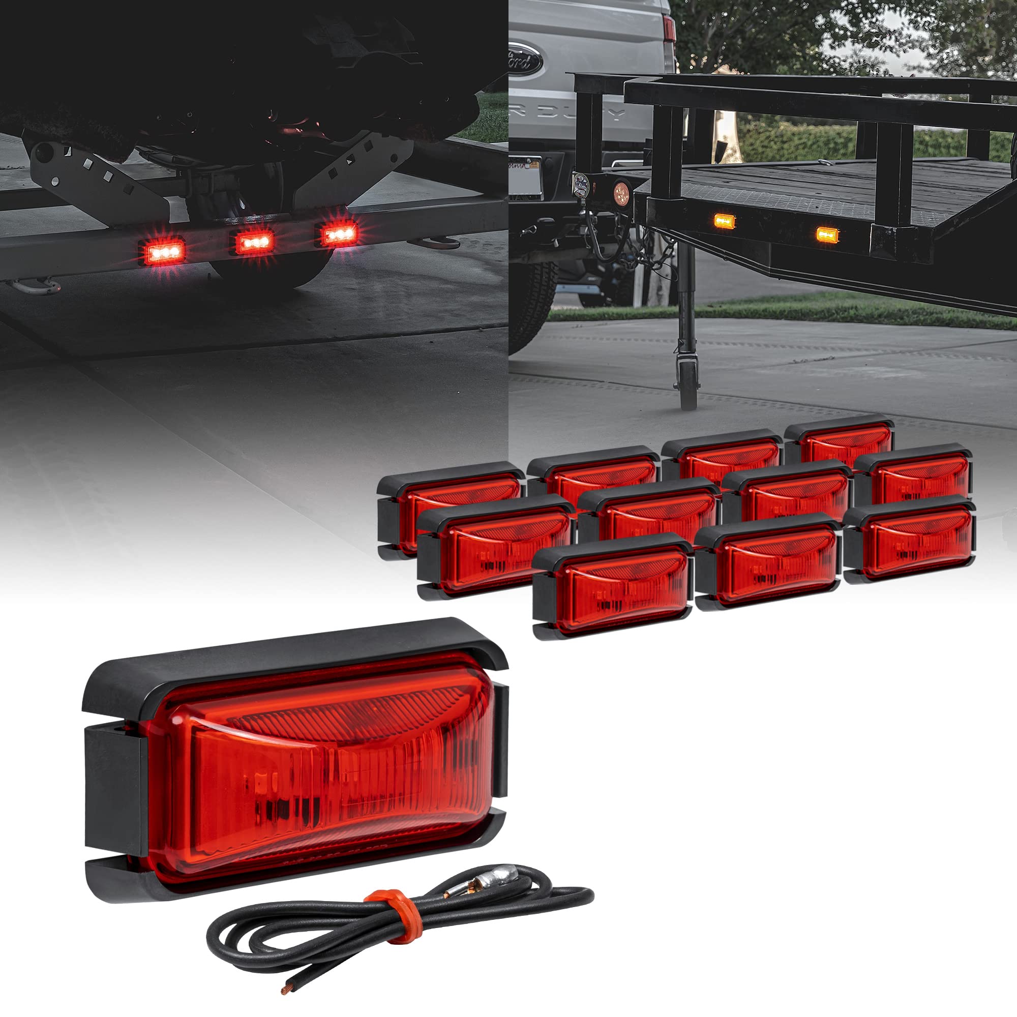 True Mods 12Pc 2.5'' Red Led Trailer Marker Light W/Black Bezel [Dot Fmvss 108] [Sae P2Pc] [Surface Mount] [Waterproof Ip67] Sid
