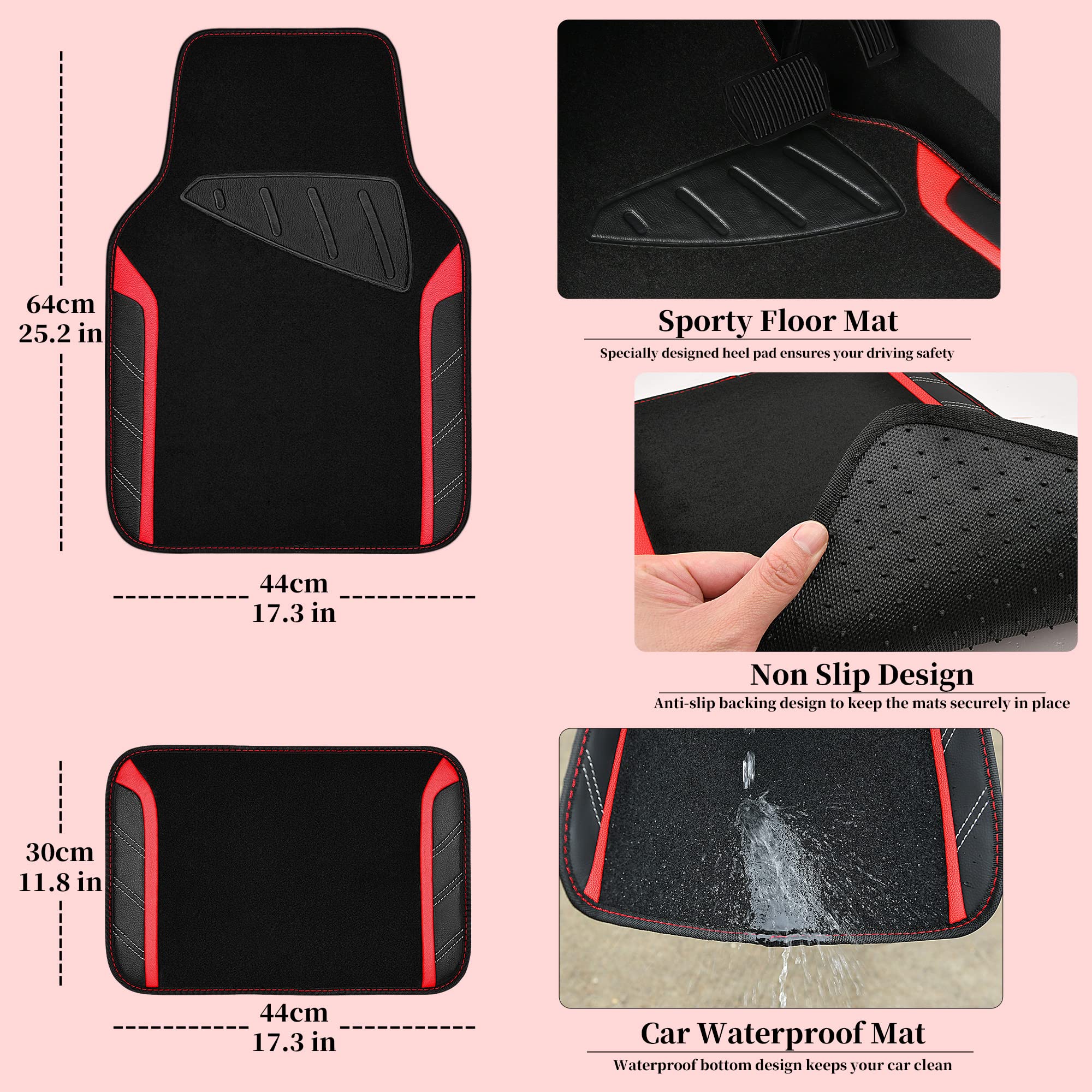 Car Pass Air Mesh Leather Car Seat Covers For Front Seats, Waterproof Car Floor Mats, Sporty Steering Wheel Cover, Universal Fit