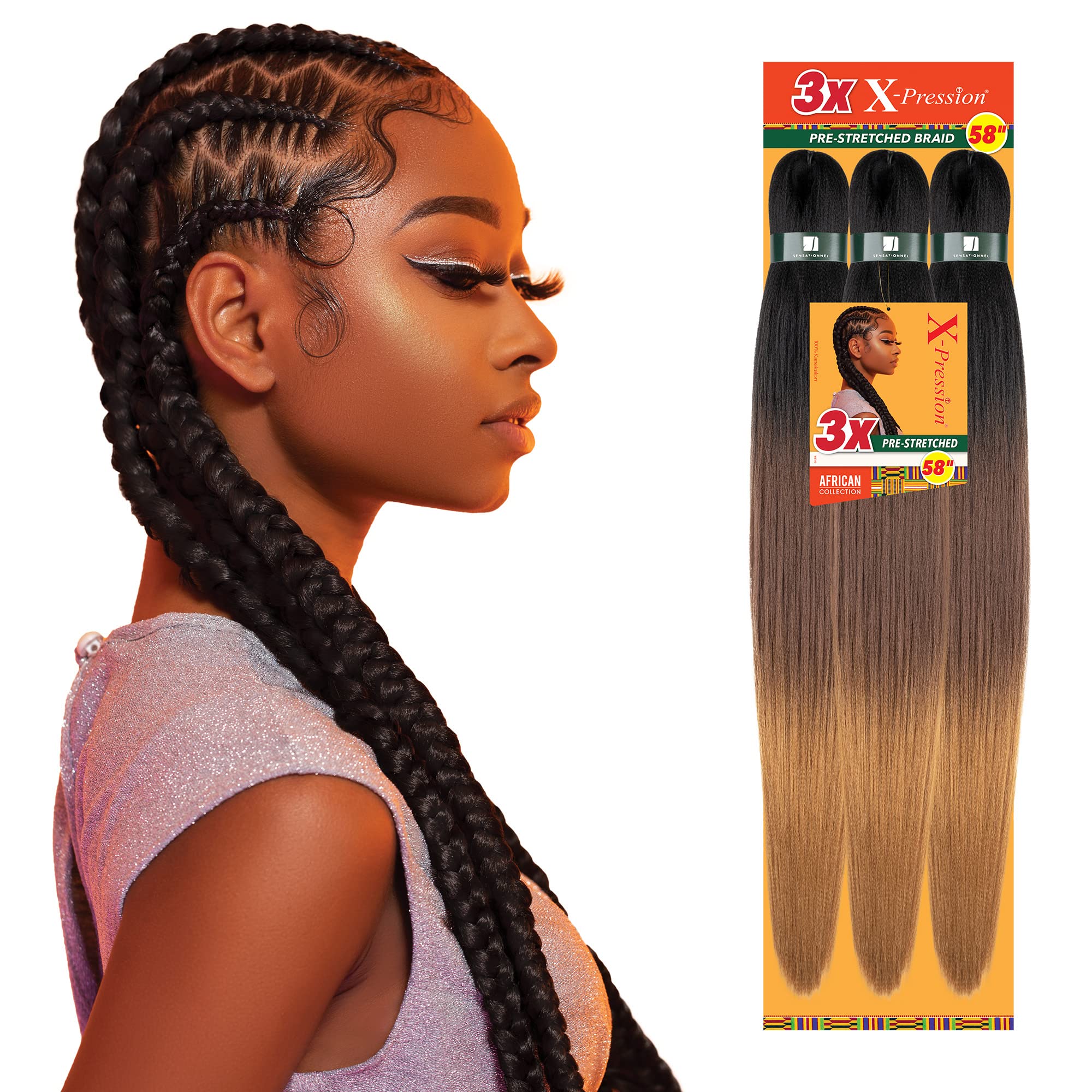 Sensationnel X-pression prestretched braiding hair - 3x xpression 58 inch all kanekalon flame retardant synthetic braid in hair extensions - 3X 58 Inch (1 pack  3T1B/PURPLE/PINK)-New