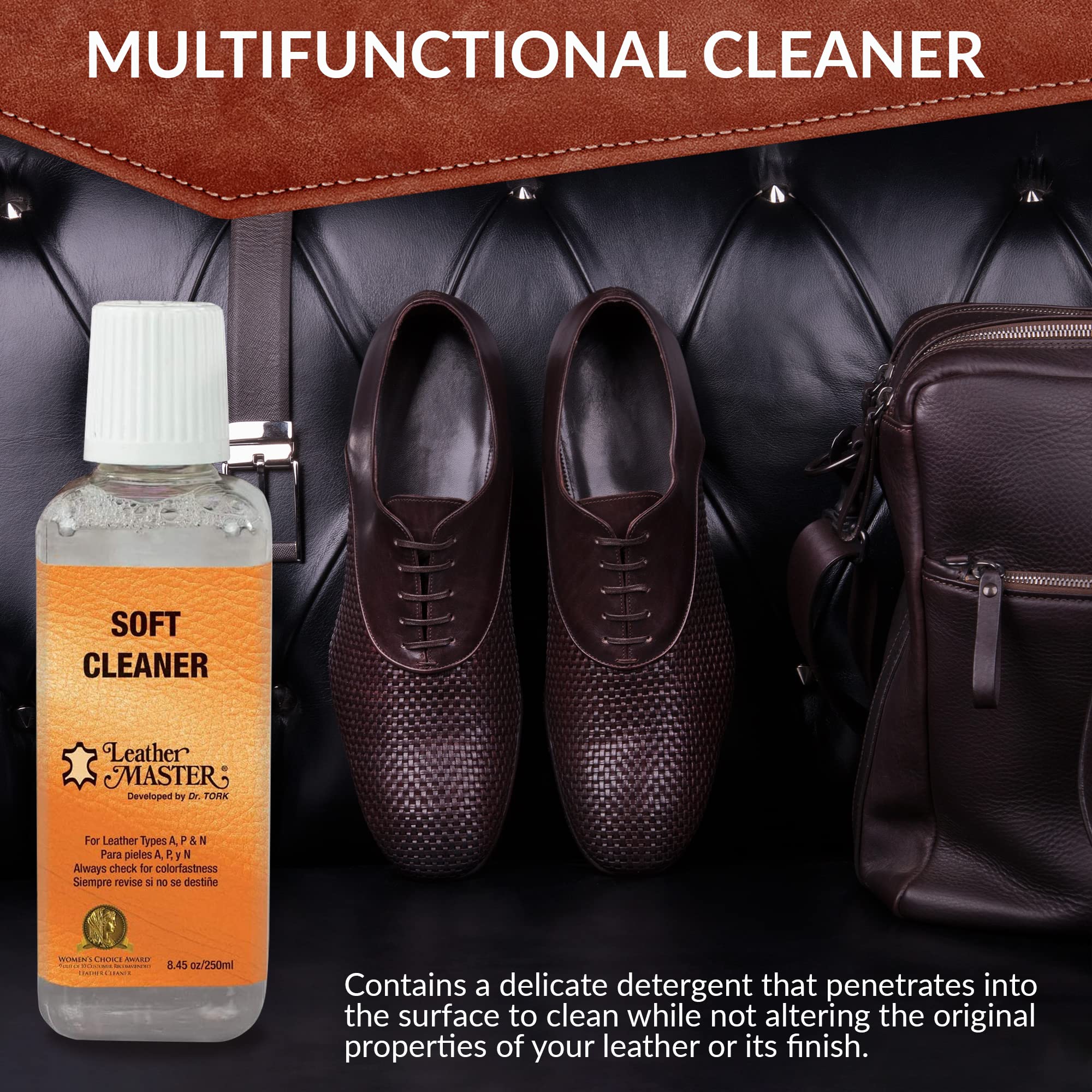 Leather Master Soft Leather Cleaner - Cleans & Removes Stains from Leather, Faux, Vinyl - Ideal for Car Seats, Couches, Shoes & More