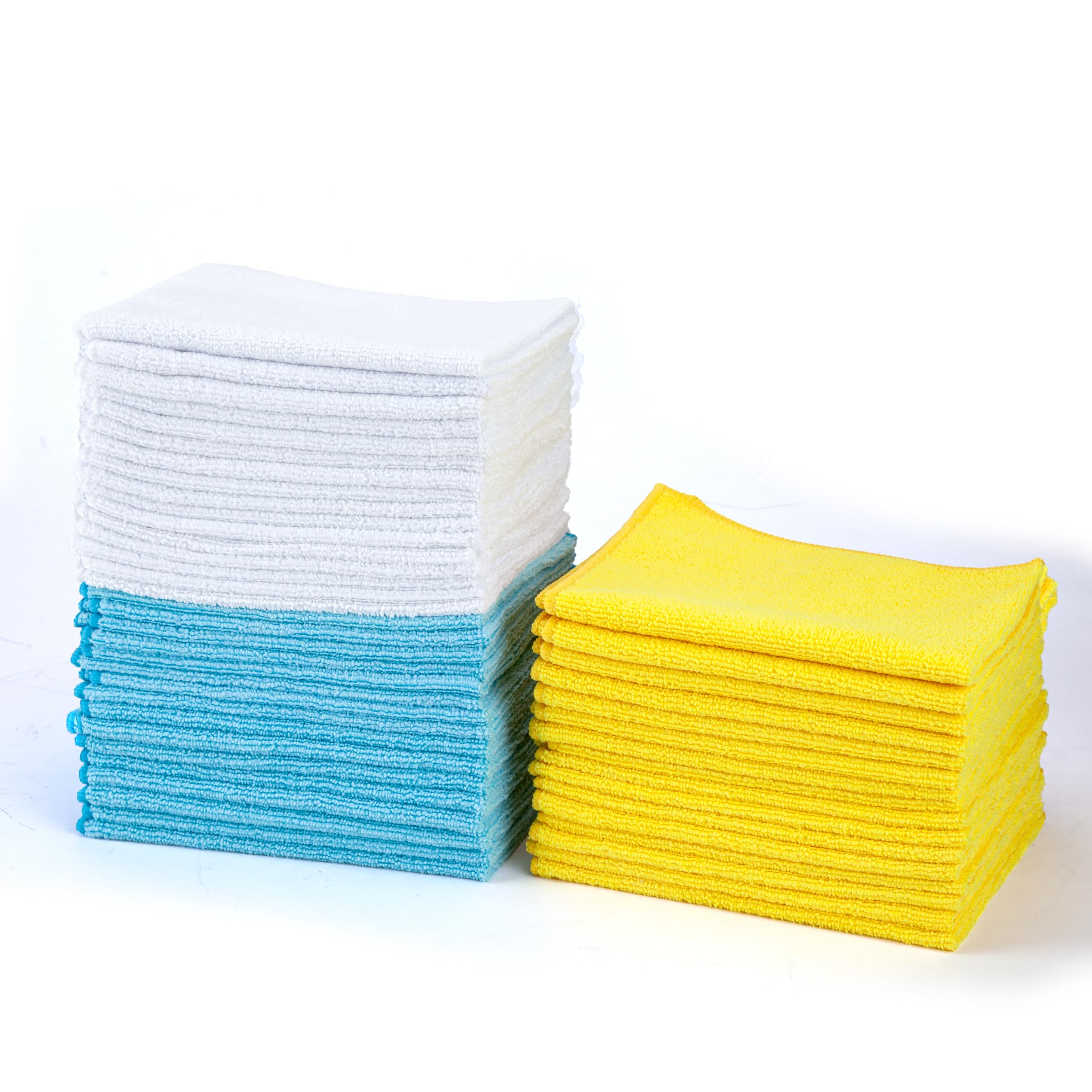Amazon Basics Microfiber Cleaning Cloths, Non-Abrasive, Reusable And Washable, Pack Of 48, Multicolor, 16'' X 12''