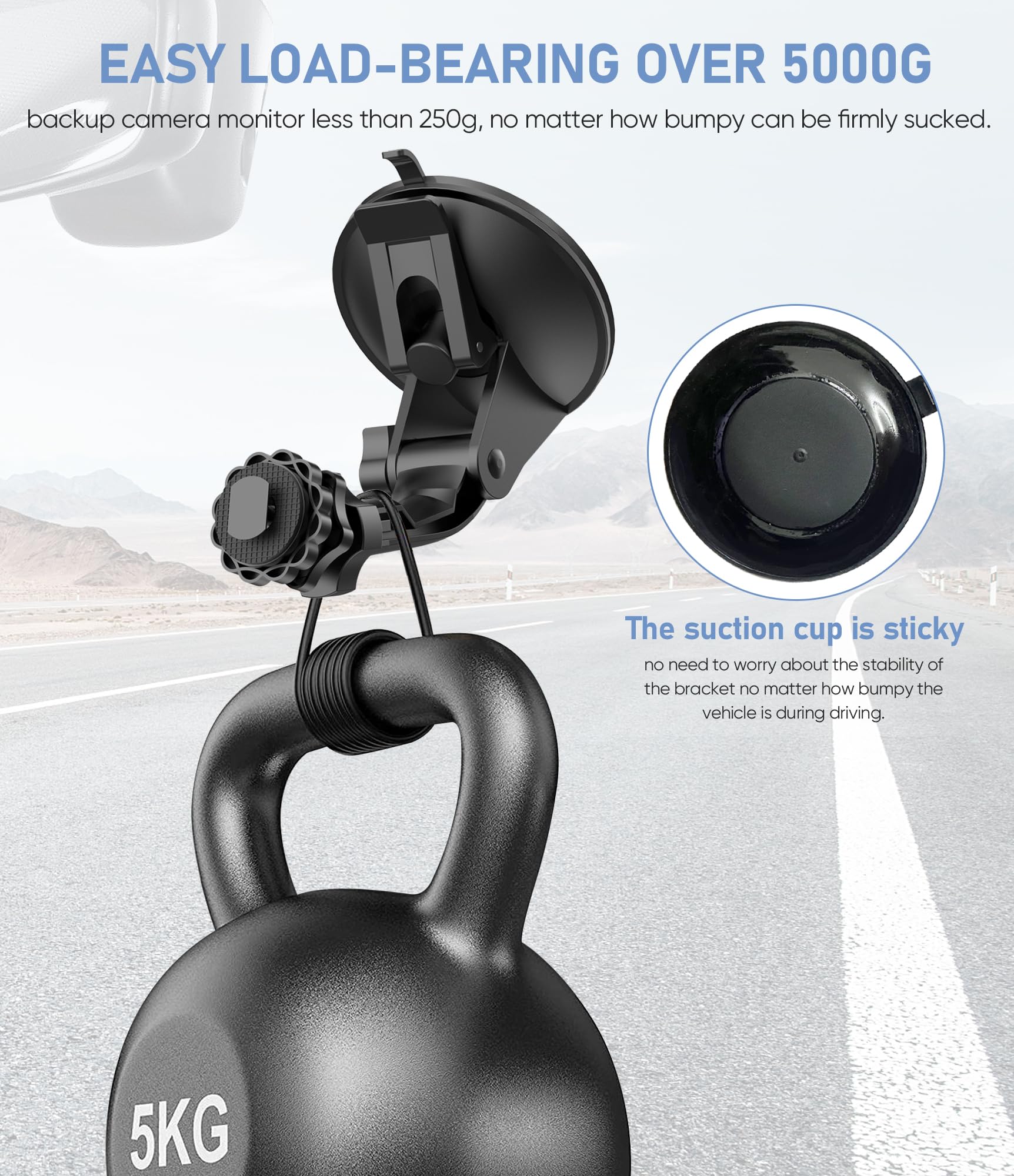 Pixelman Backup Camera Monitor Mount,(7/9 Inch) Large Dual Suction Cup Reverse Camera Monitor Mount,Windshield Holder For Rear V