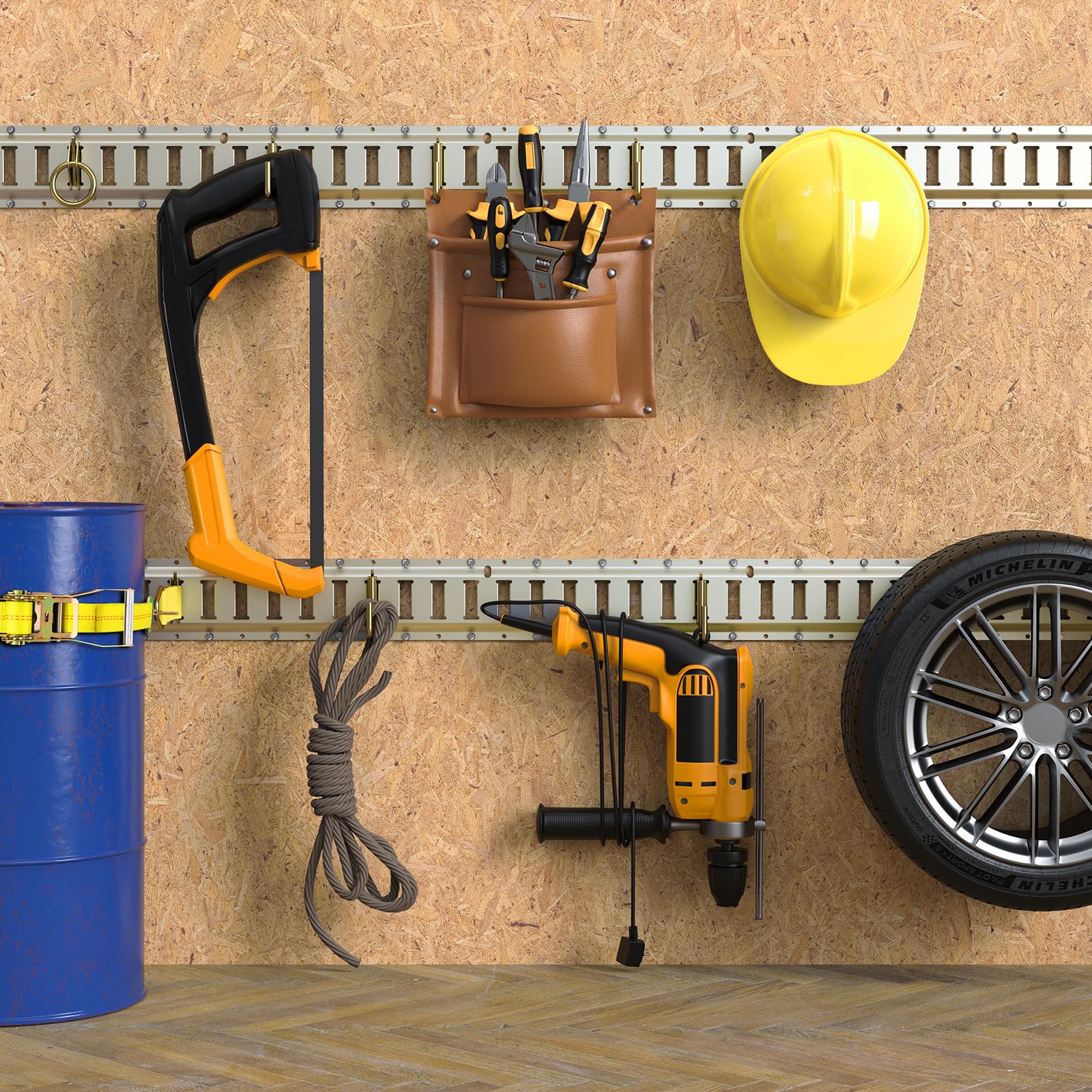 Trekassy 8Ft Horizontal E-Track Tie-Down Rail Kit With 8 Steel O-Ring Anchors And 8 Rope Tie Offs For Truck Bed, Trailers- Silve