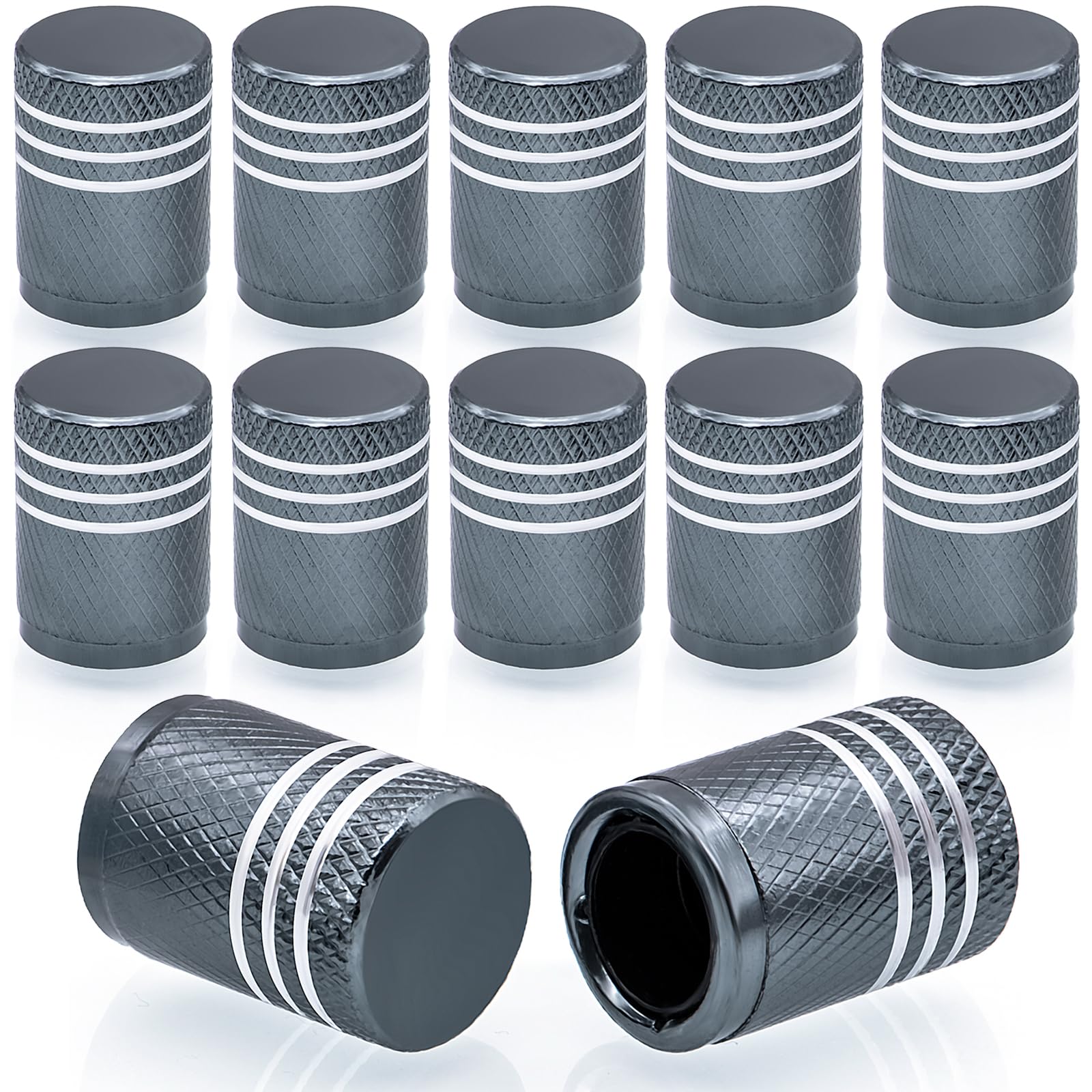 Meajoo 12Pcs Tire Valve Stem Caps, With Plastic Liner, Corrosion Resistant Leak-Proof, Anodized Alloy Universal Tire Valve Stem