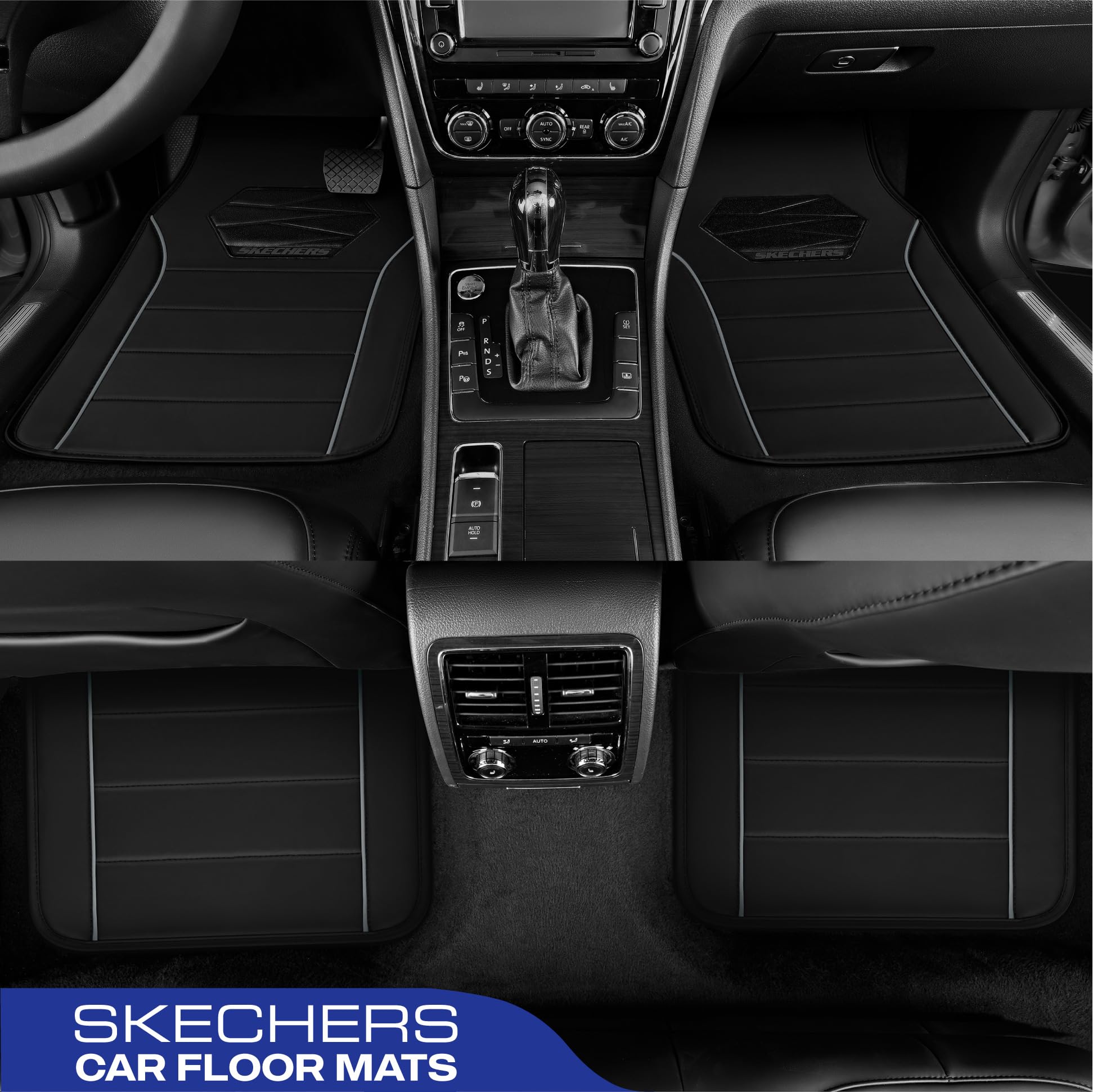 Skechers Memory Foam Car Mats,Leather Piping Floor Mats with Anti-Slip Pad,Universal Waterproof Fit Automotive Floor Mats for SU