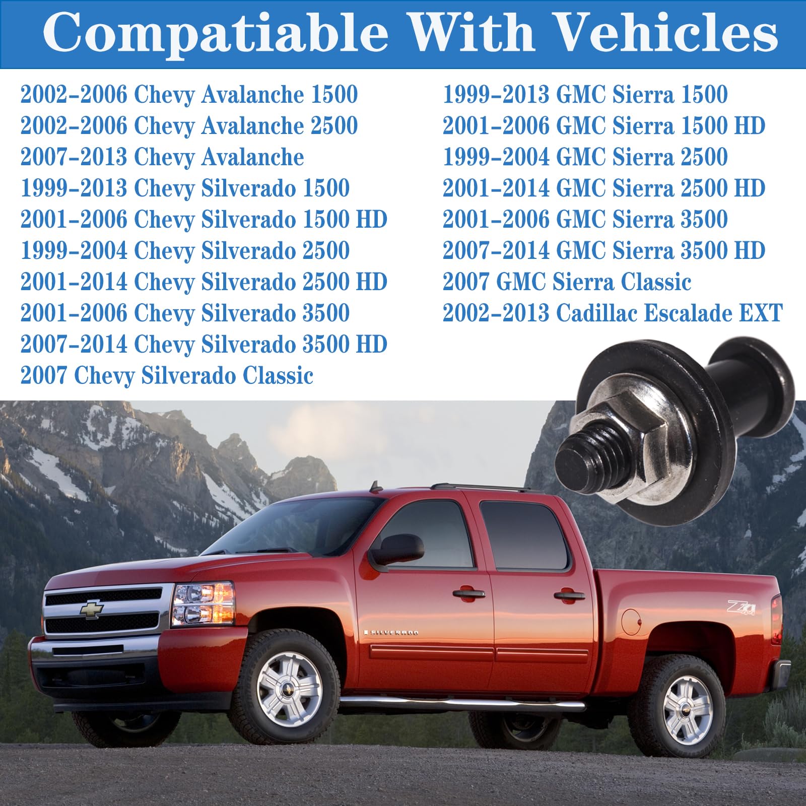 JSDAN 38427 for GMC Sierra Chevy Silverado Tailgate Latch Striker Bolt with Nuts 1999-2013 Sierra 1500 2500 3500,2002-2013 Chevr