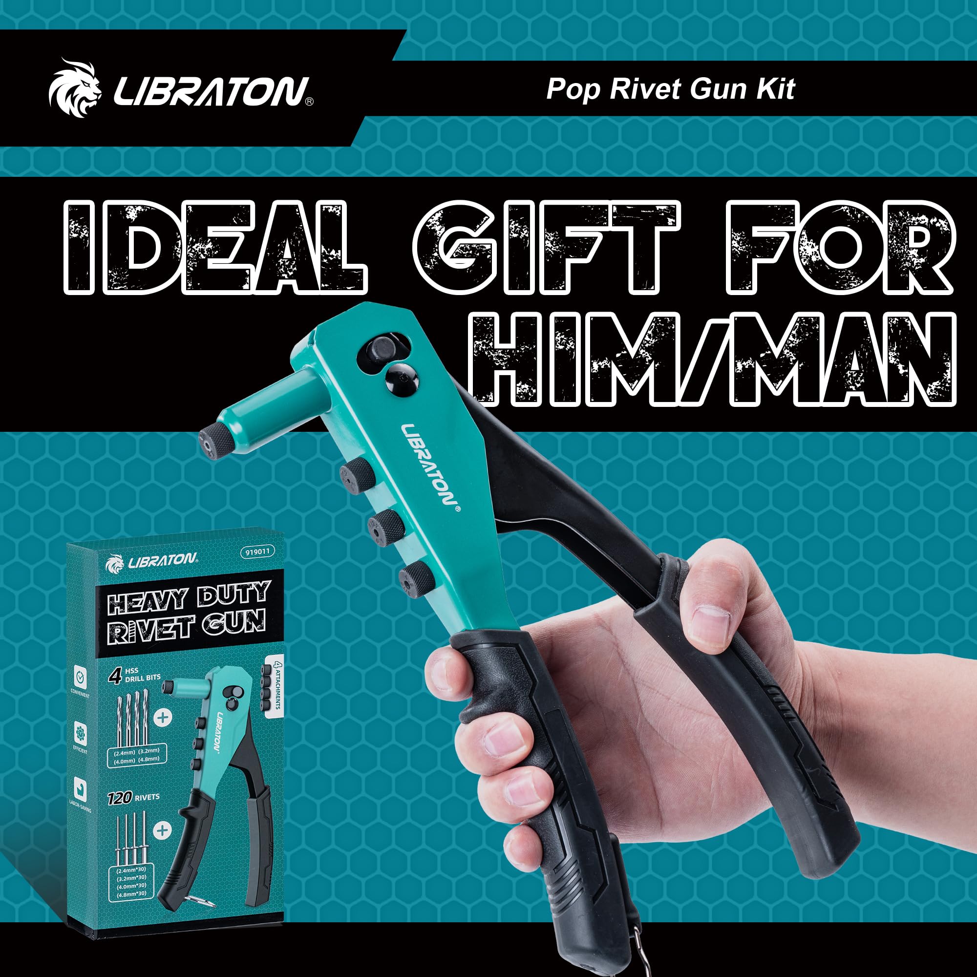 Libraton Rivet Gun Kit, Pop Rivet Gun, Heavy Duty Rivet Tool, Professional Hand Riveter, Manual Riveting Tool With 120 Blind Riv