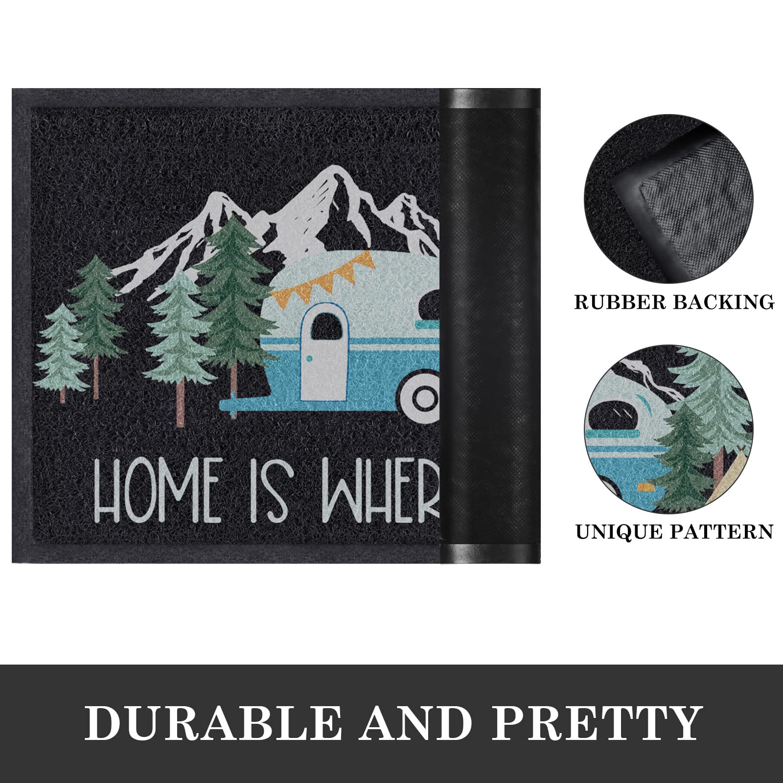 Comfoyar Welcome Door Mat, 17' X30'', Home Is Where We Park It Camping Door Mats, Welcome Mat With Rubber Backing For Shoe Scraper, Non Slip, Easy To Clean Mat Rug For Outside Camper Decor