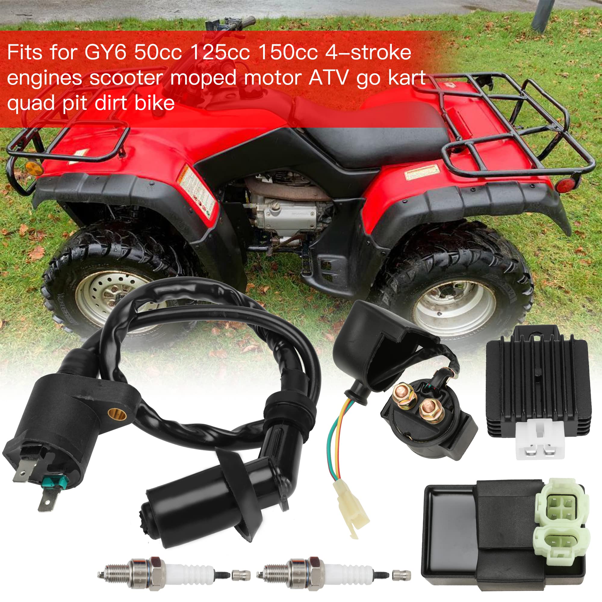 GREHUA AC CDI Box Starter Solenoid Relay Ignition Coil Voltage Regulator Rectifier Spark plug for GY6 50cc 125cc 150cc 4-stroke