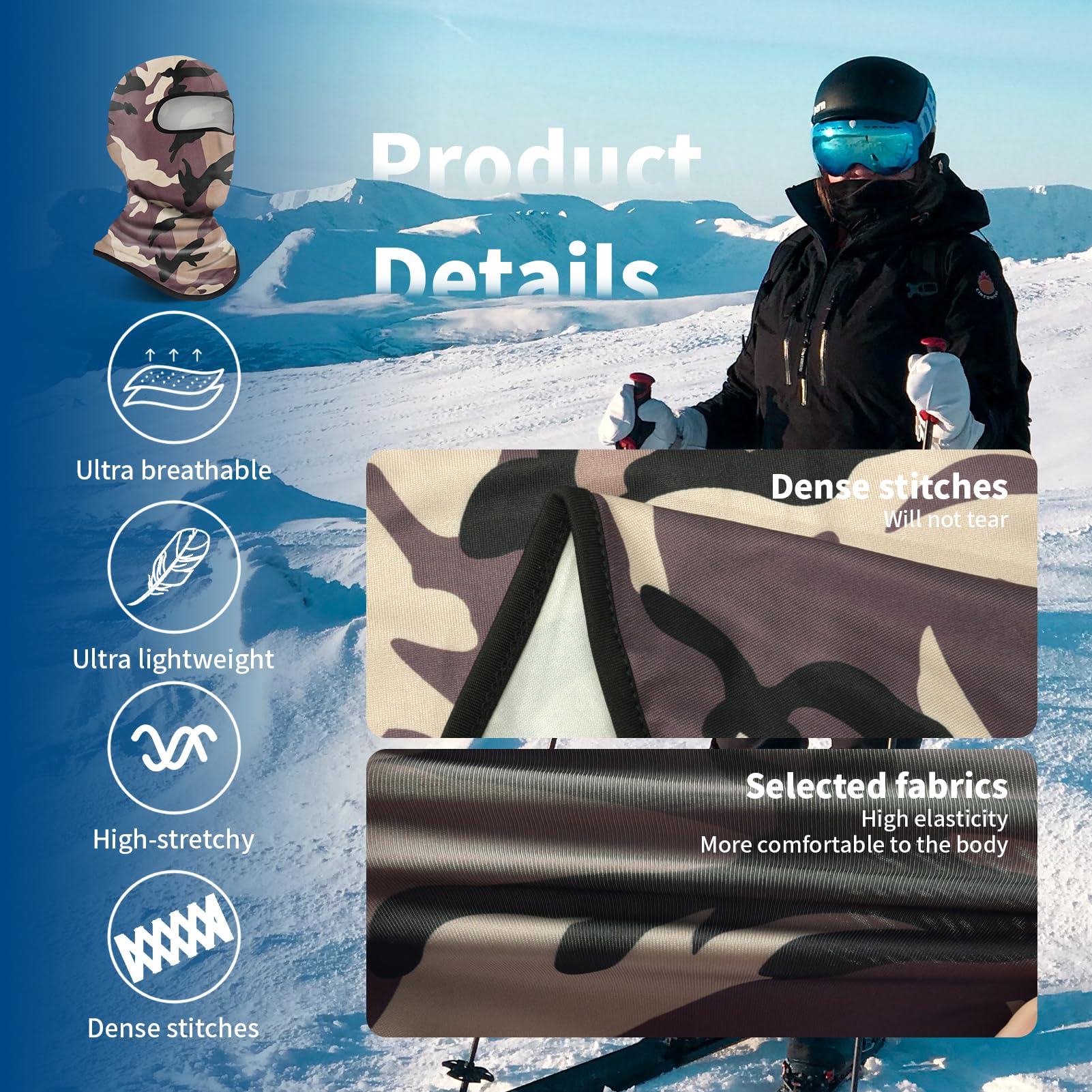 Yeslife Brown Ski Mask, Balaclava Face Mask For Men And Women, Skiing, Snowboarding, Motorcycle, Uv Protection & Wind Protection