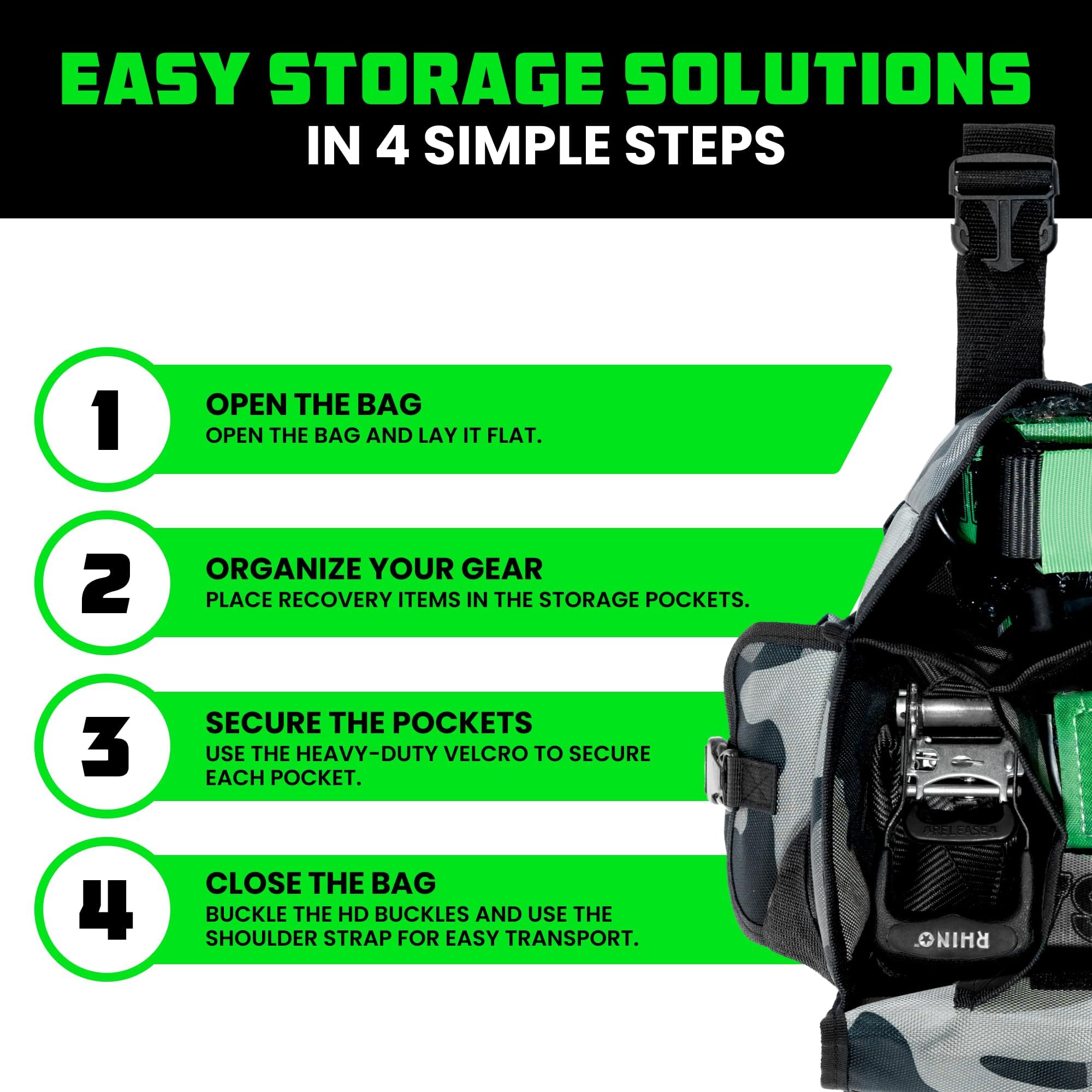 Rhino Usa Recovery Gear Storage Bag (Camo)- Ultimate Recovery Kit Bag For Organization In Your Vehicle - Use With Your Tow Strap