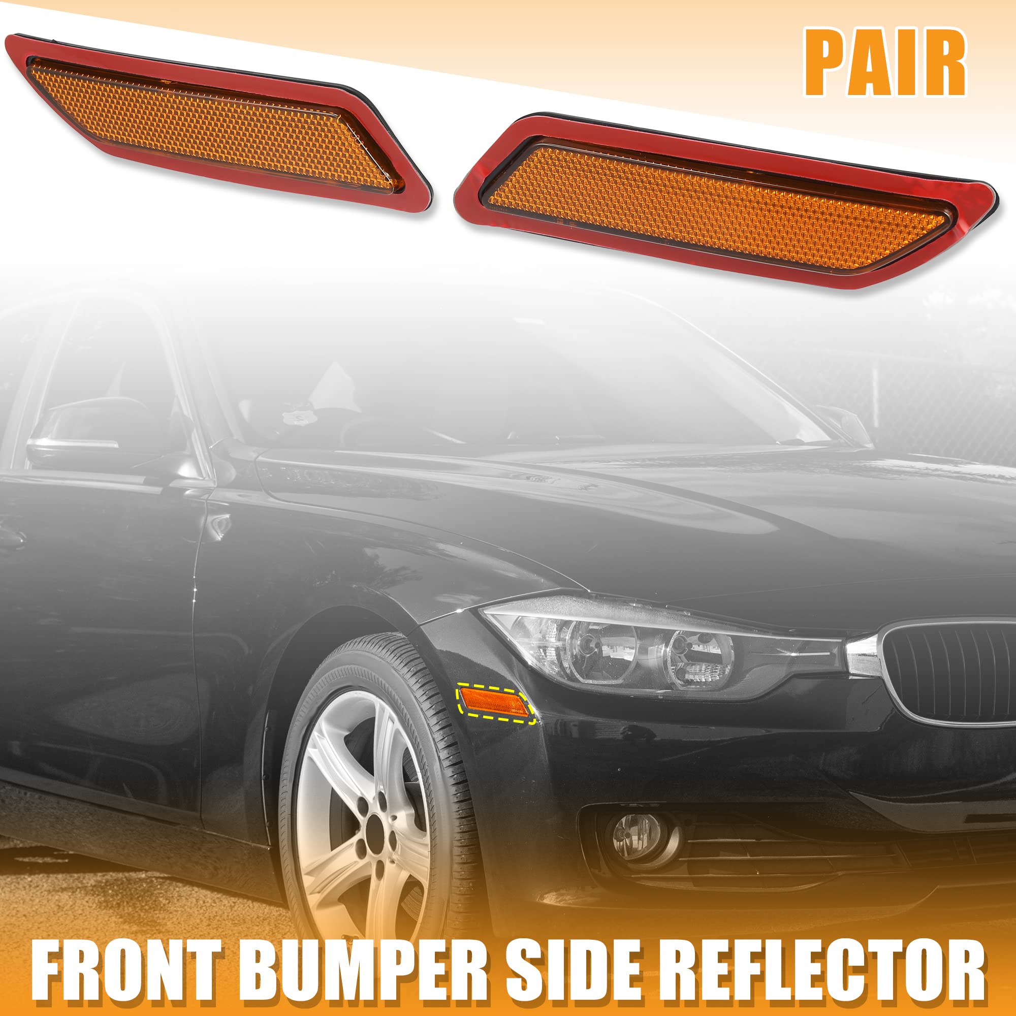 X Autohaux Pair Front Bumper Reflector Side Marker 63147274521 63147274522 For Bmw F30 F31 3-Series 2013-2015 Replace Amber Colo